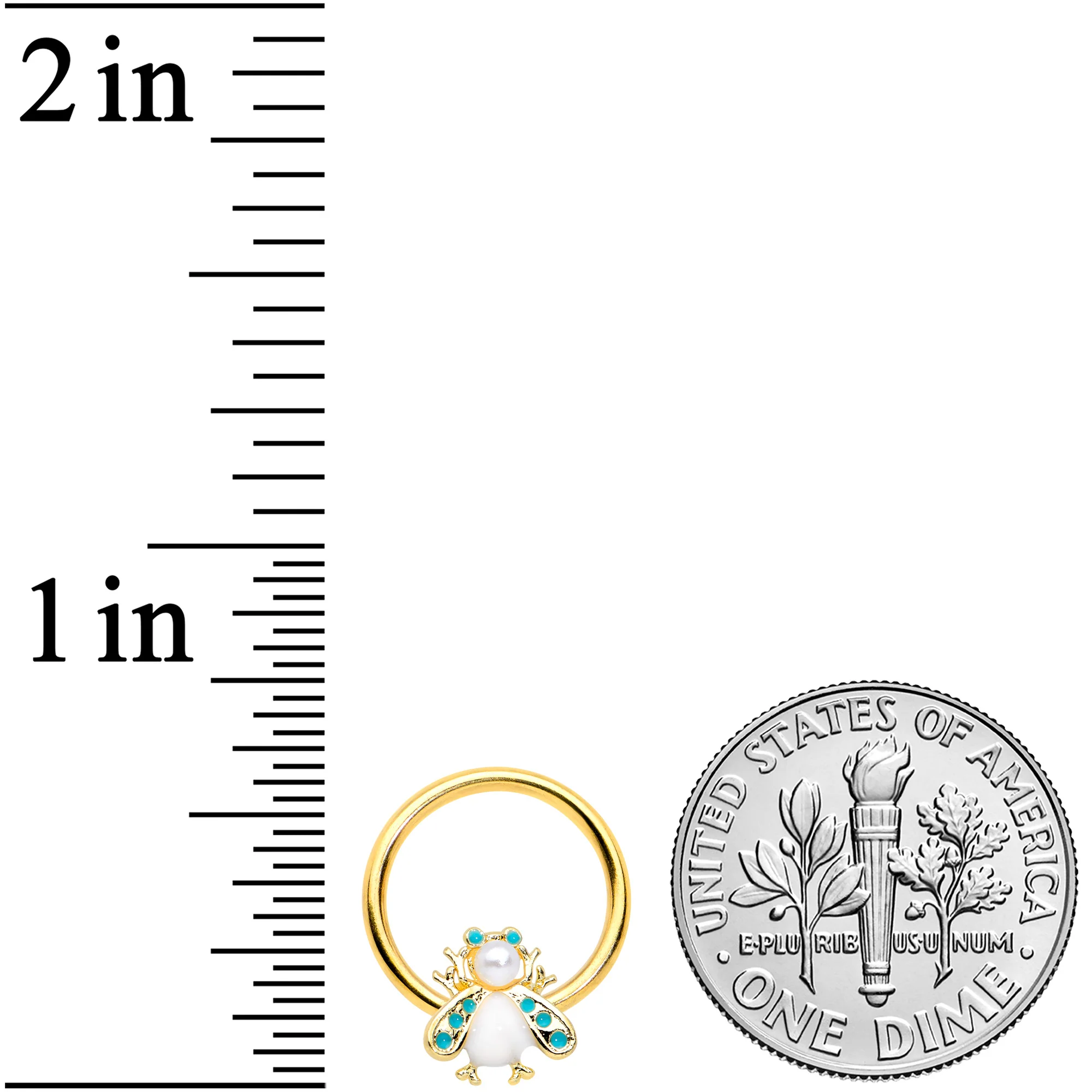 16G 3/8 White Gem Gold Tone Snow Bug BCR Captive Bead Ring - Image 3