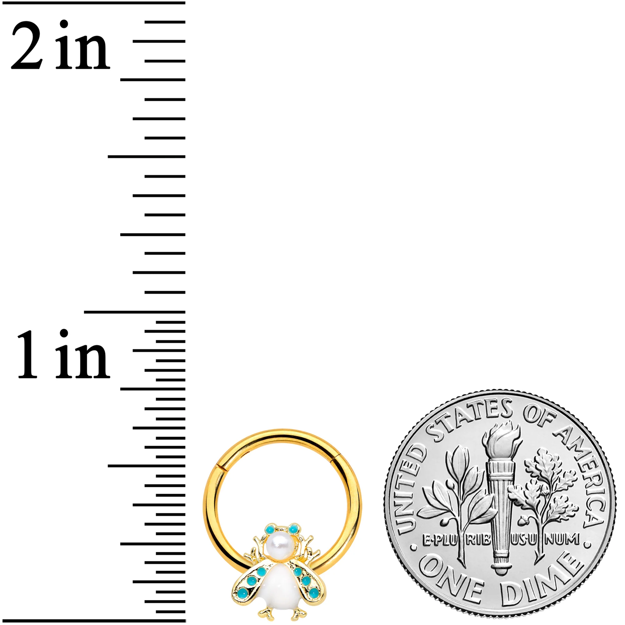 16G 3/8 White Gem Gold Tone Snow Bug Hinged Segment Ring - Image 3