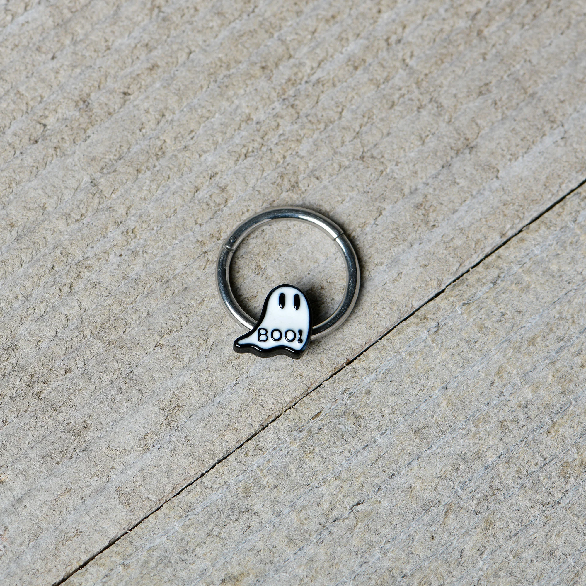16G 3/8 White Ghost Glow in the Dark Halloween Hinged Segment Ring - Image 6
