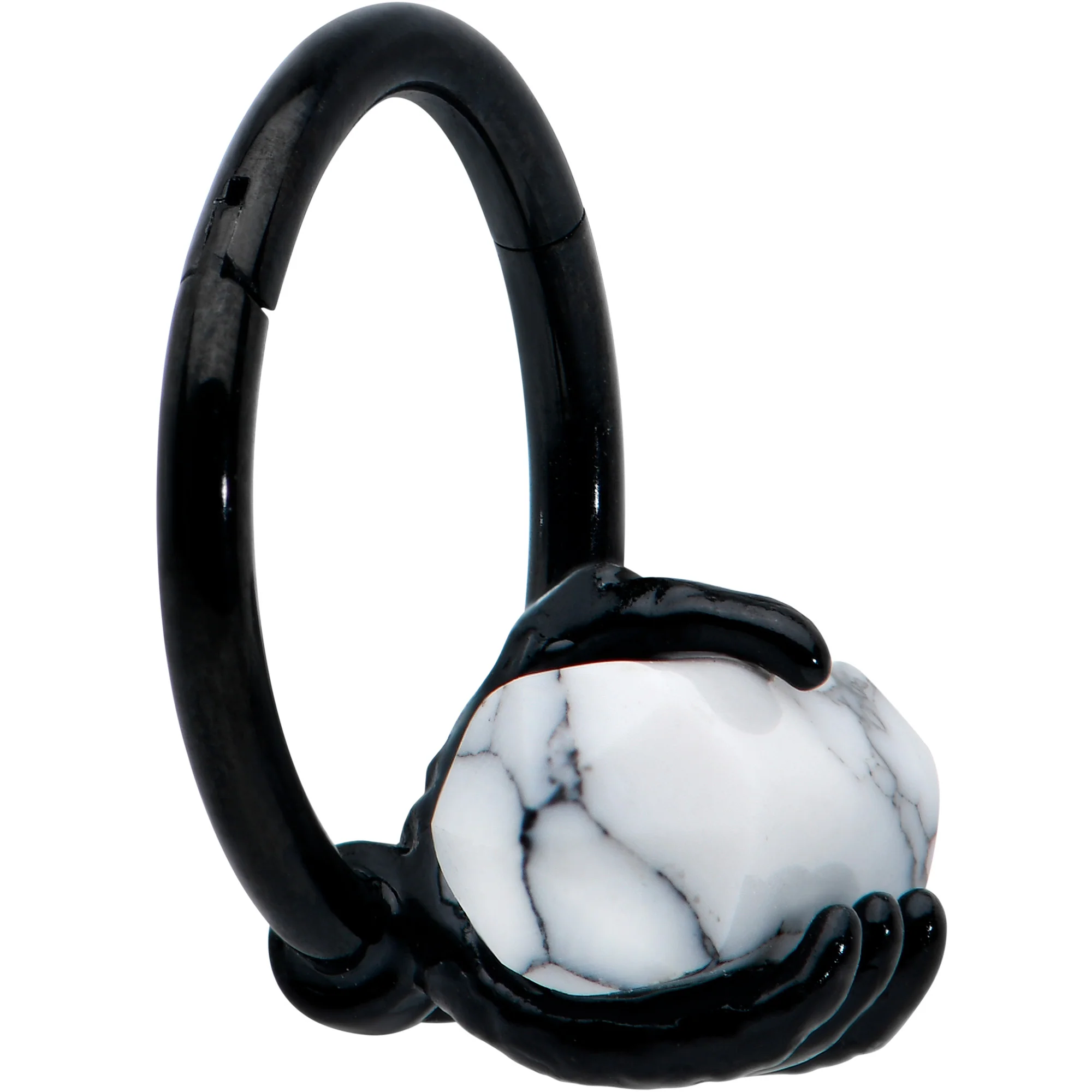 16G 3/8 White Howlite Black Claw Obelisk Hinged Segment Ring - Image 3