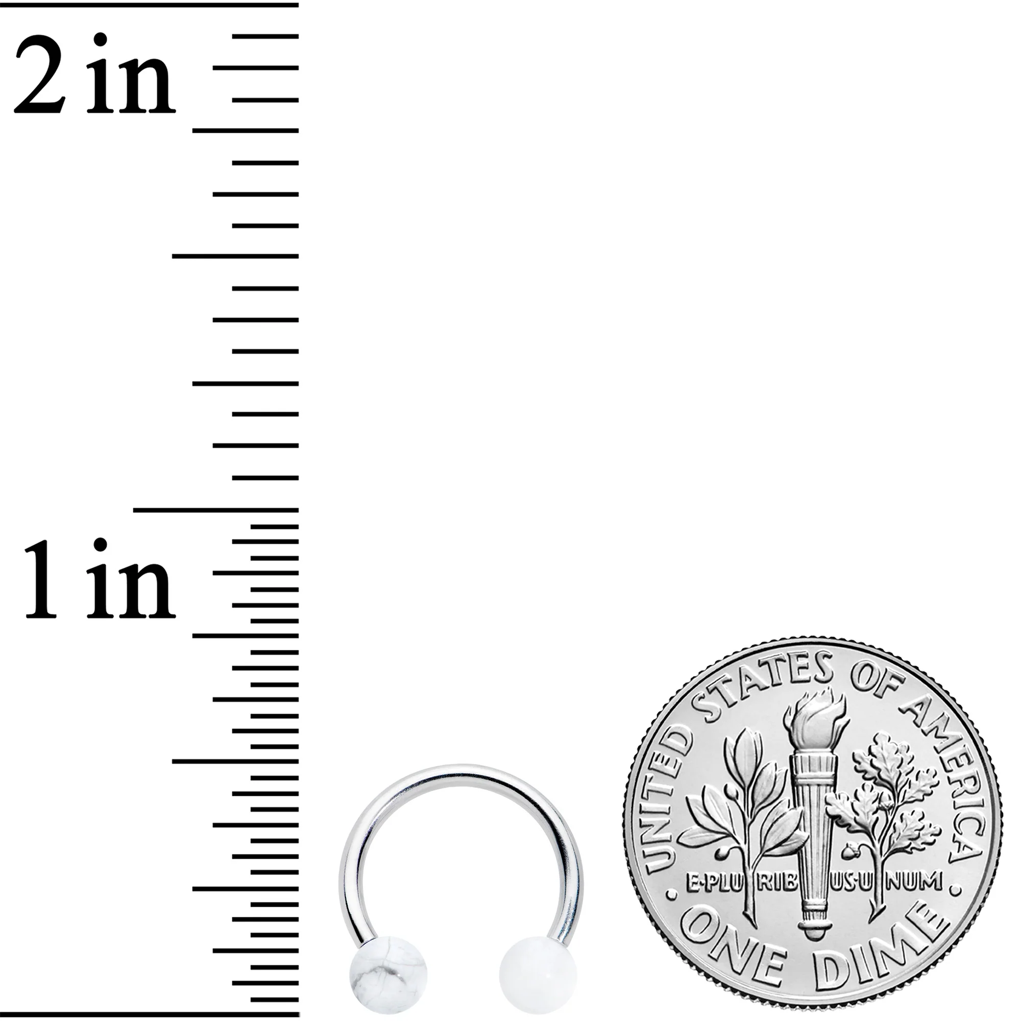 16G 3/8 White Stone Ball End Internally Threaded Horseshoe - Image 3