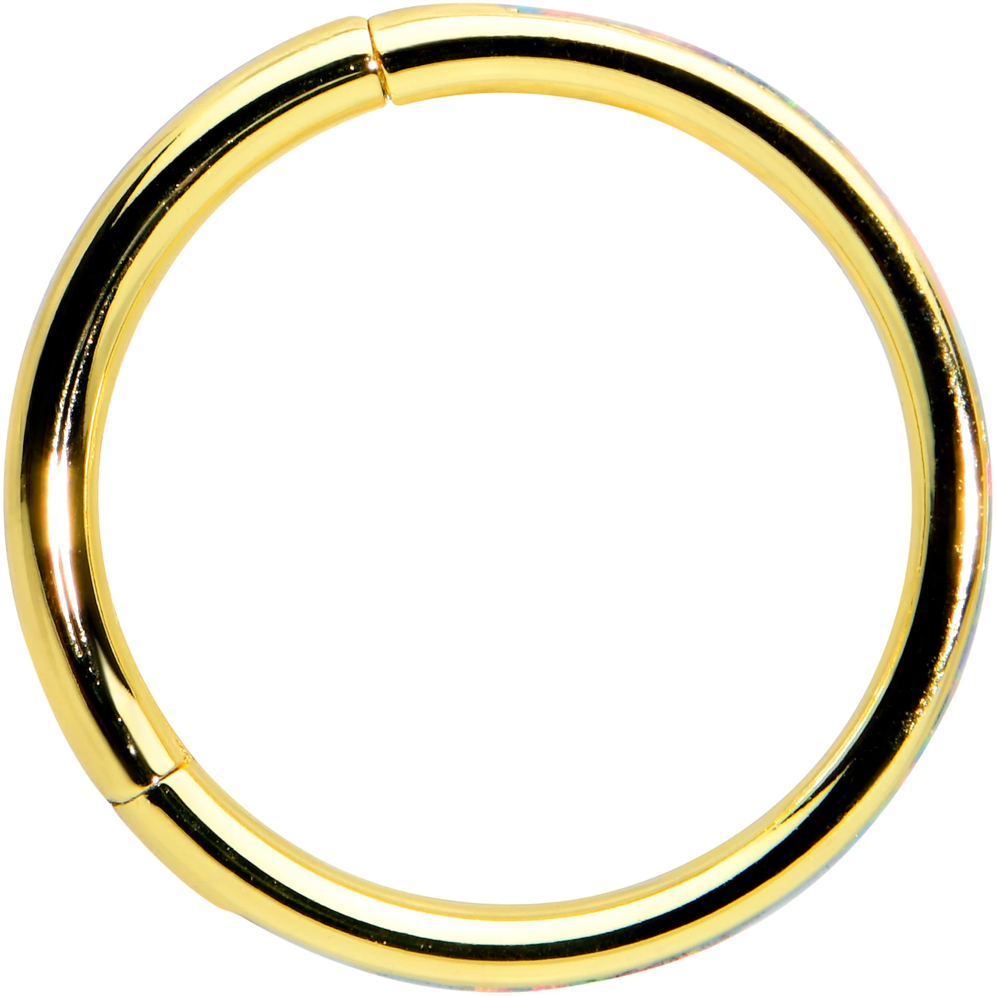 16G 3/8 White Synth Opal Gold Hue Sleek Forward Face Segment Ring - Image 2