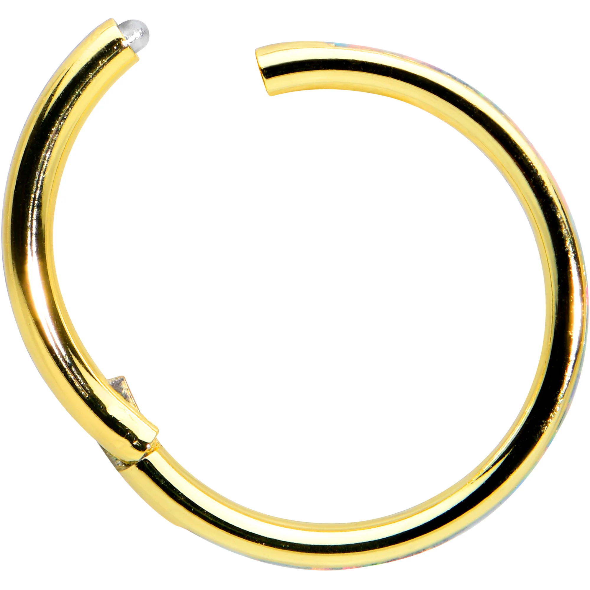 16G 3/8 White Synth Opal Gold Hue Sleek Forward Face Segment Ring - Image 3