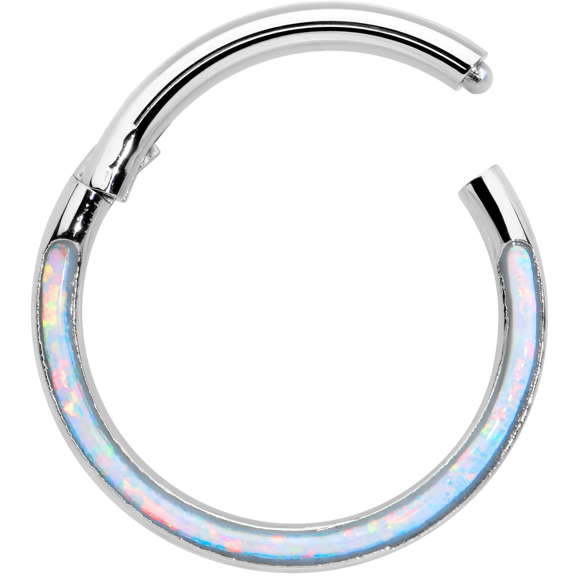 16G 3/8 White Synthetic Opal Bottom Curve Hinged Segment Ring - Image 2