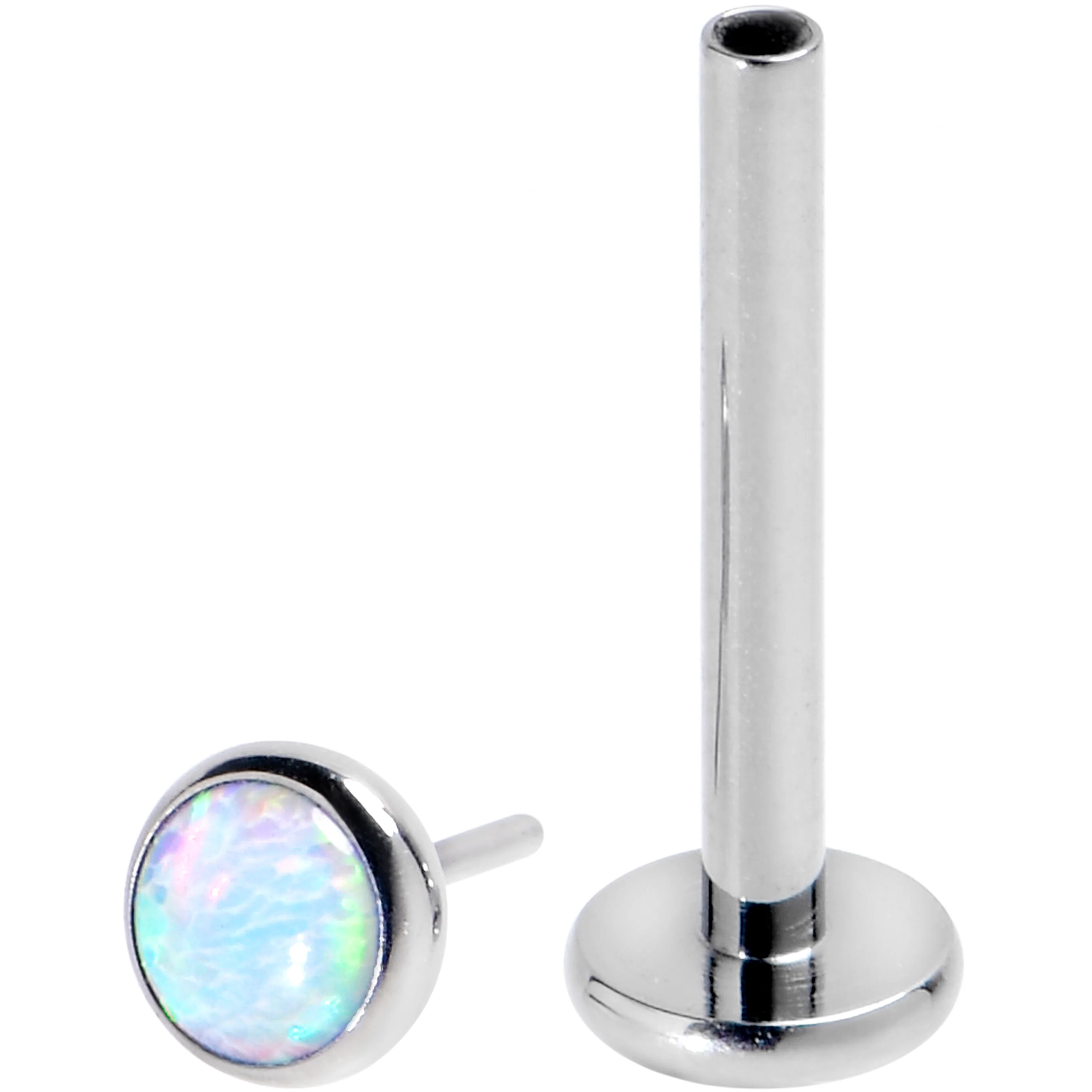 16G 3/8 White Synthetic Opal G23 Titanium Threadless Push In Labret - Image 2