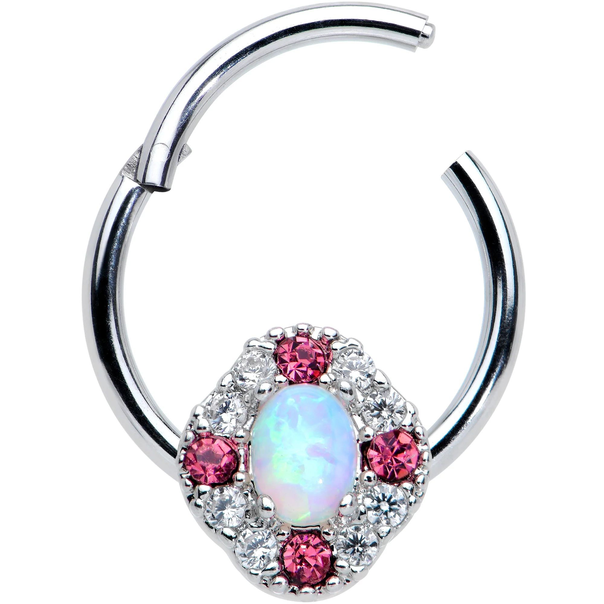 16G 3/8 White Synthetic Opal Glam Oval Hinged Segment Ring - Image 2