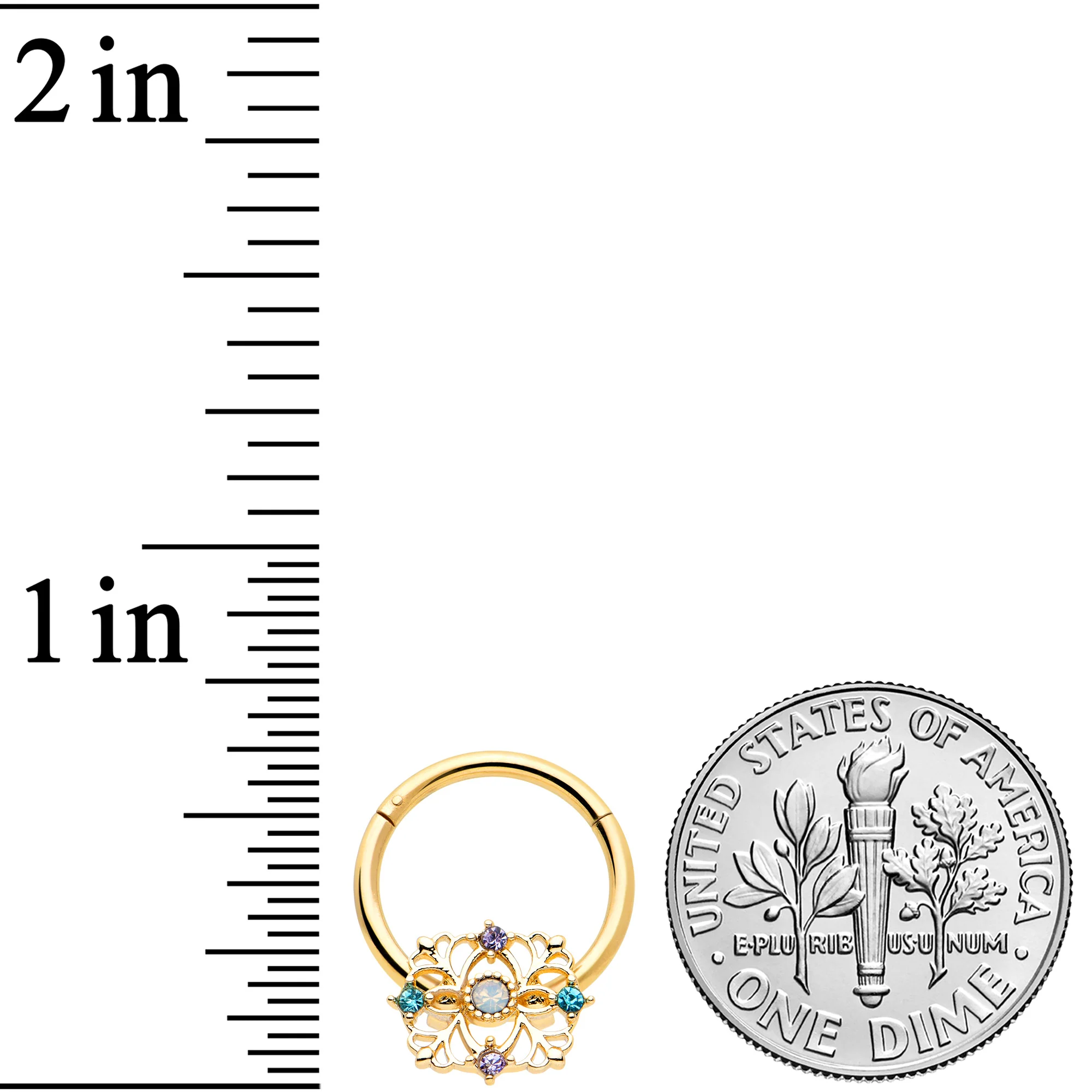 16G 3/8 White Synthetic Opal Gold Tone Web Hinged Segment Ring - Image 3