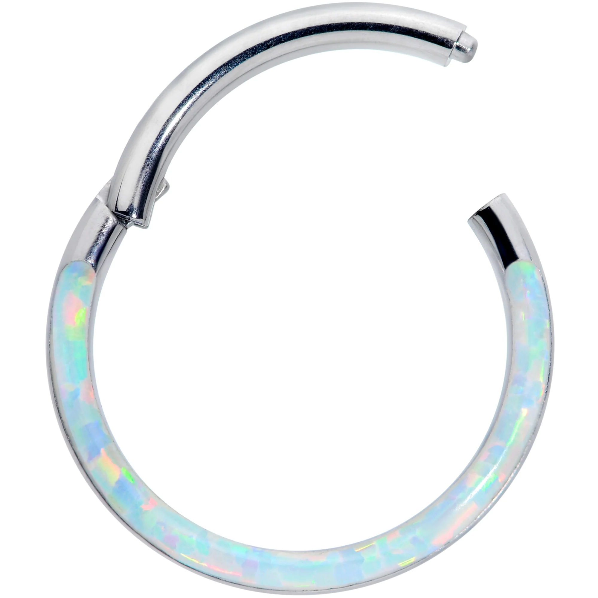 16G 3/8 White Synthetic Opal Implant Grade Titanium Segment Ring - Image 2