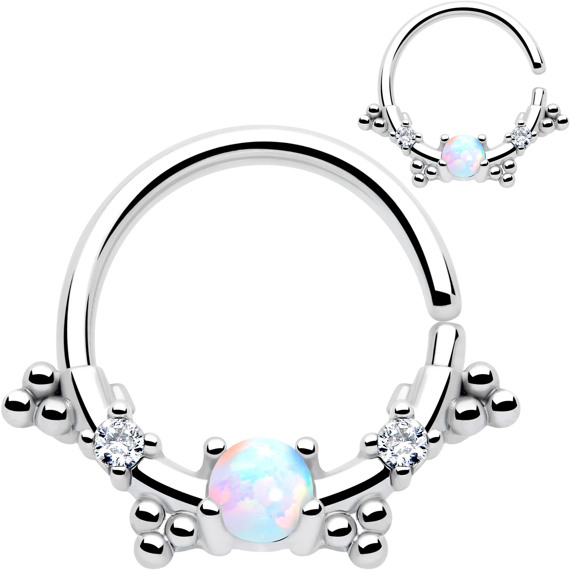 16G 3/8 White Synthetic Opal Luminous Seamless Circular Ring - Image 6