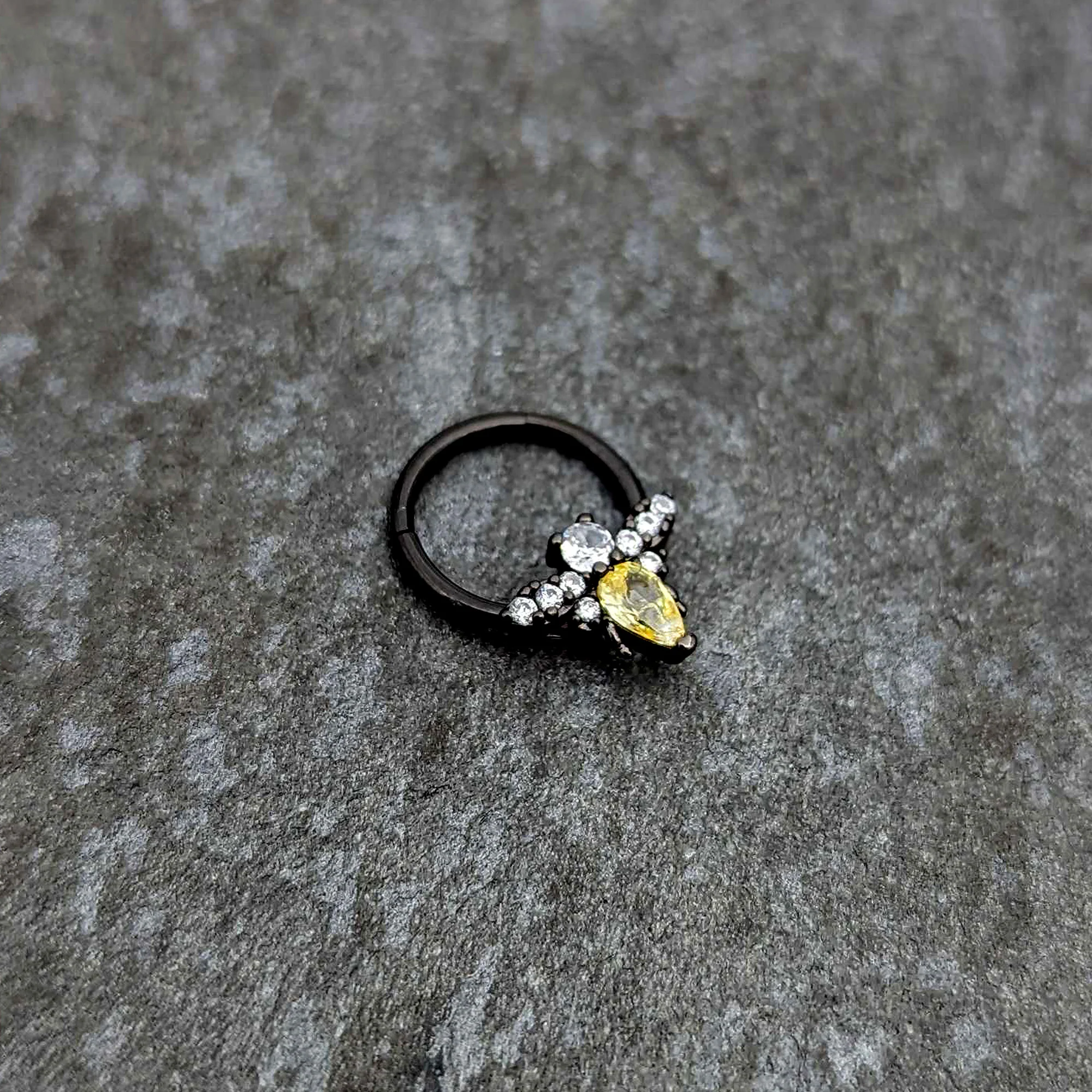 16G 3/8 Yellow Clear Gem Black Butterfly Hinged Segment Ring - Image 4