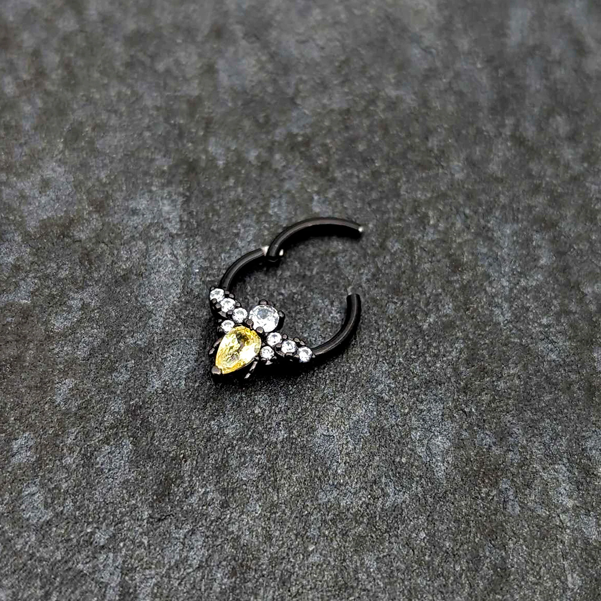 16G 3/8 Yellow Clear Gem Black Butterfly Hinged Segment Ring - Image 5