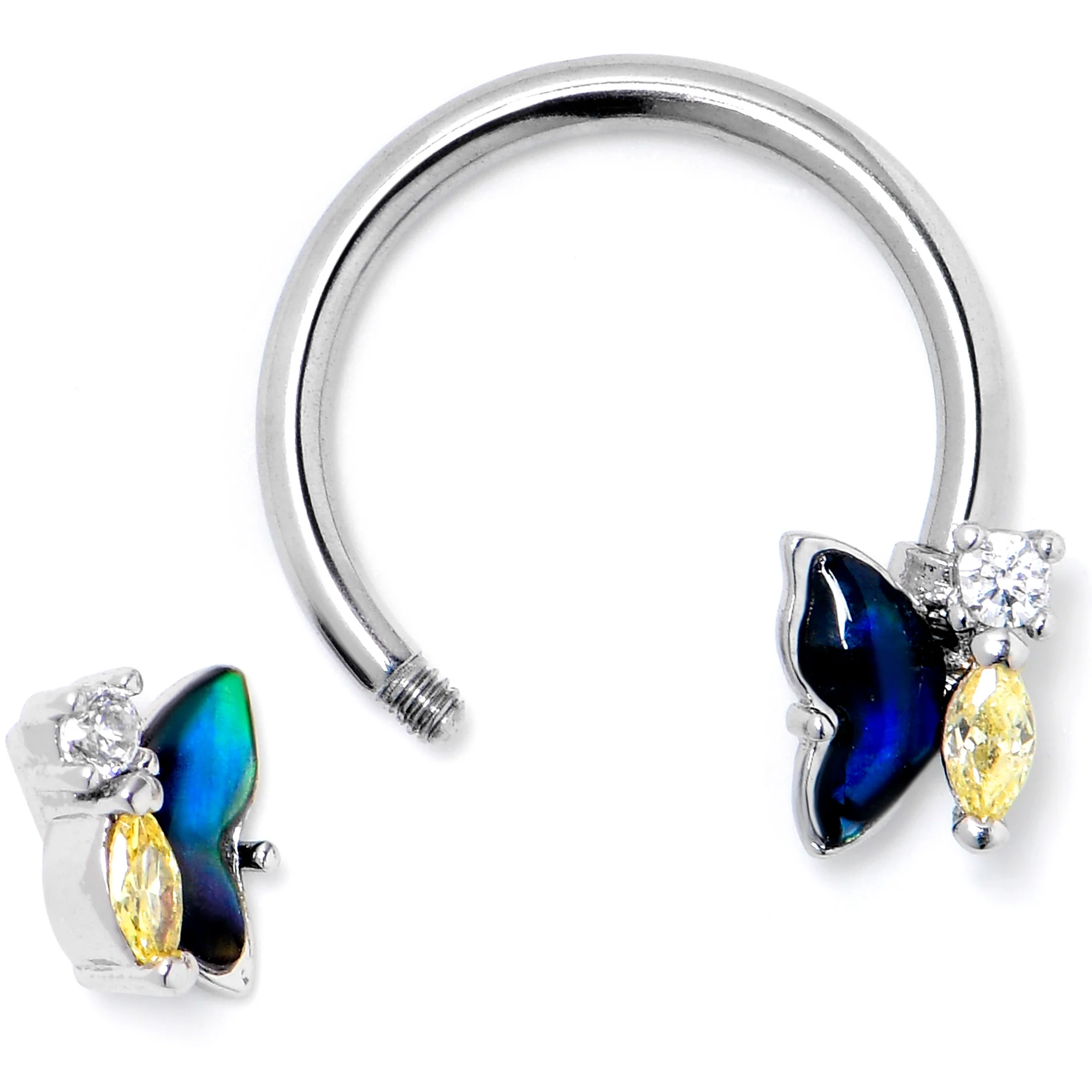 16G 3/8 Yellow Clear Gem Dark Butterfly Horseshoe Circular Barbell - Image 2