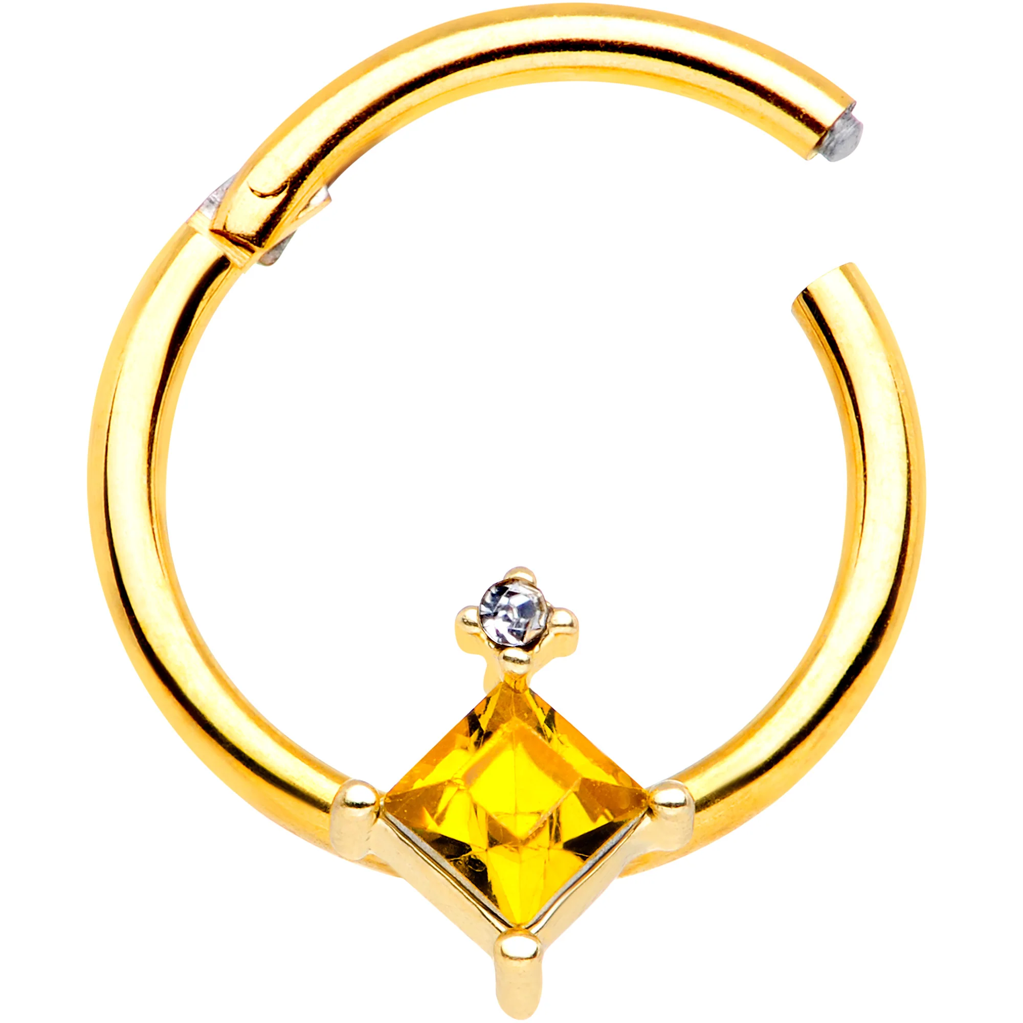 16G 3/8 Yellow Clear Gem Gold Tone Rhombus Septum Ring - Image 3