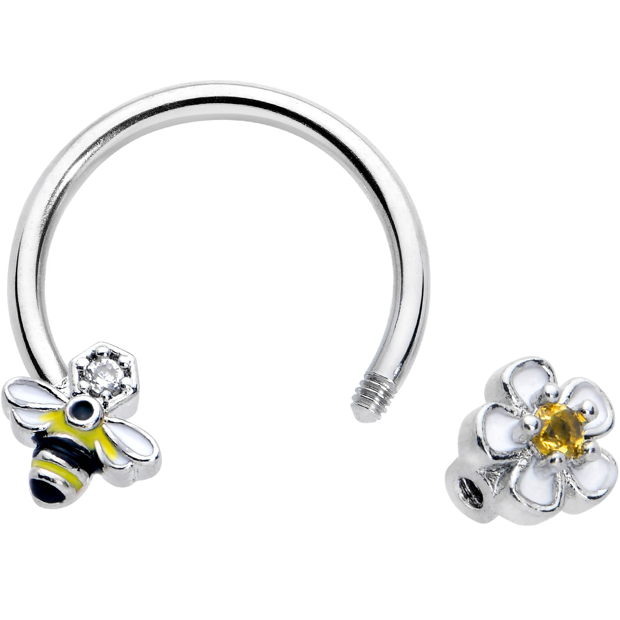 16G 3/8 Yellow CZ Gem Bee Flower Horseshoe Circular Barbell - Image 2