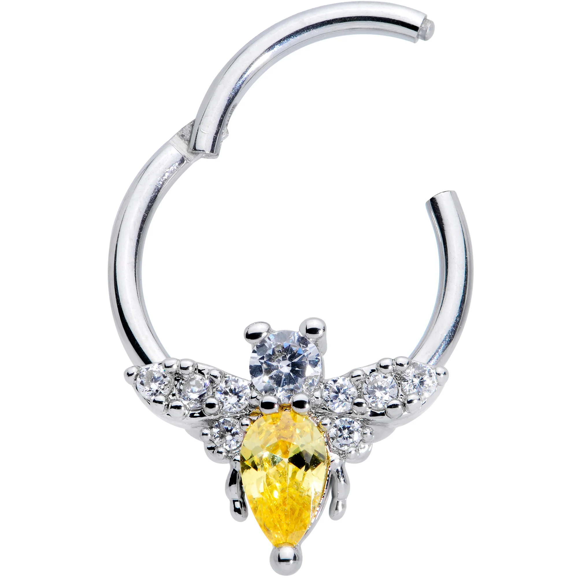 16G 3/8 Yellow CZ Gem Bee Hinged Segment Ring - Image 2