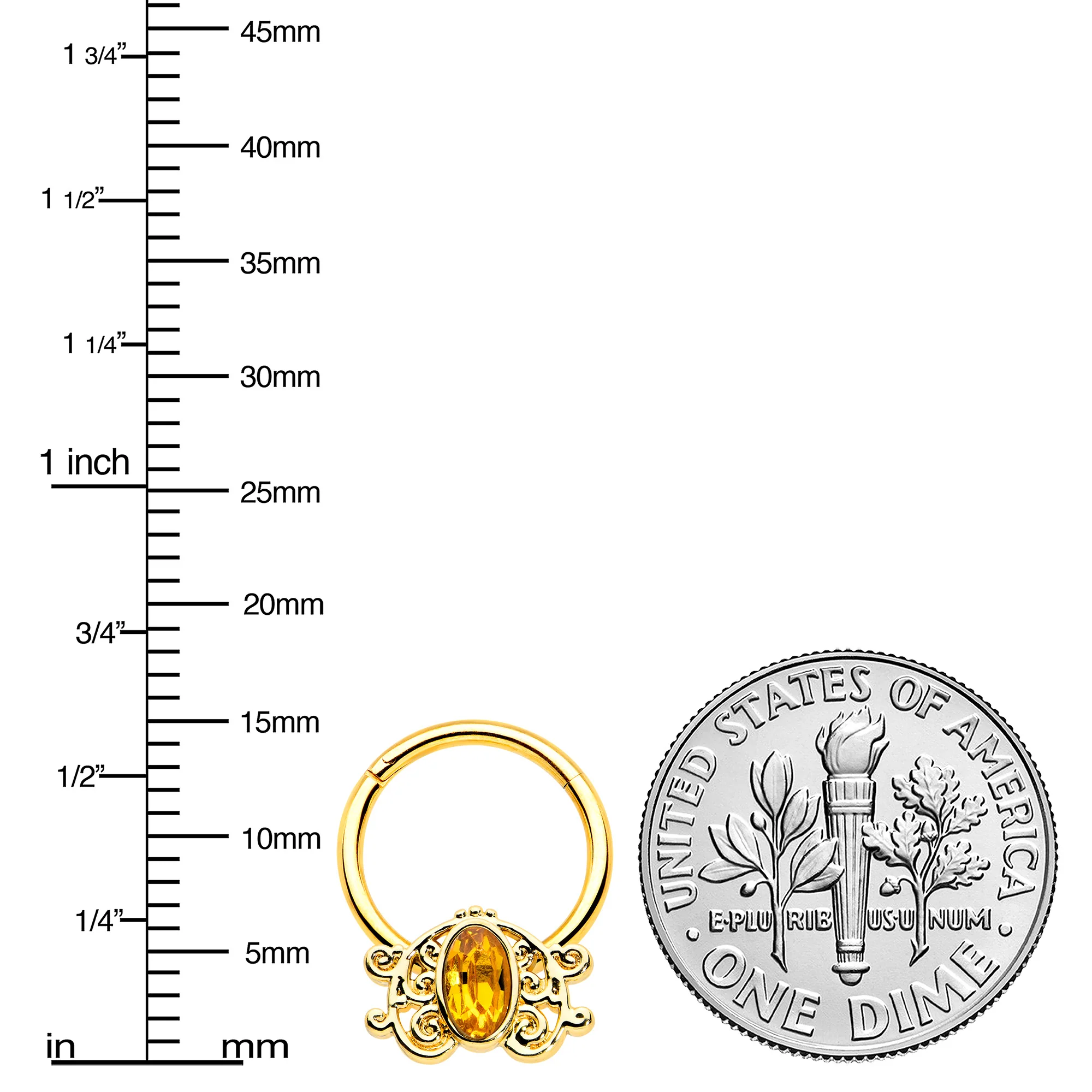 16G 3/8 Yellow Gem Gold Tone Duet Scroll Hinged Segment Ring - Image 5