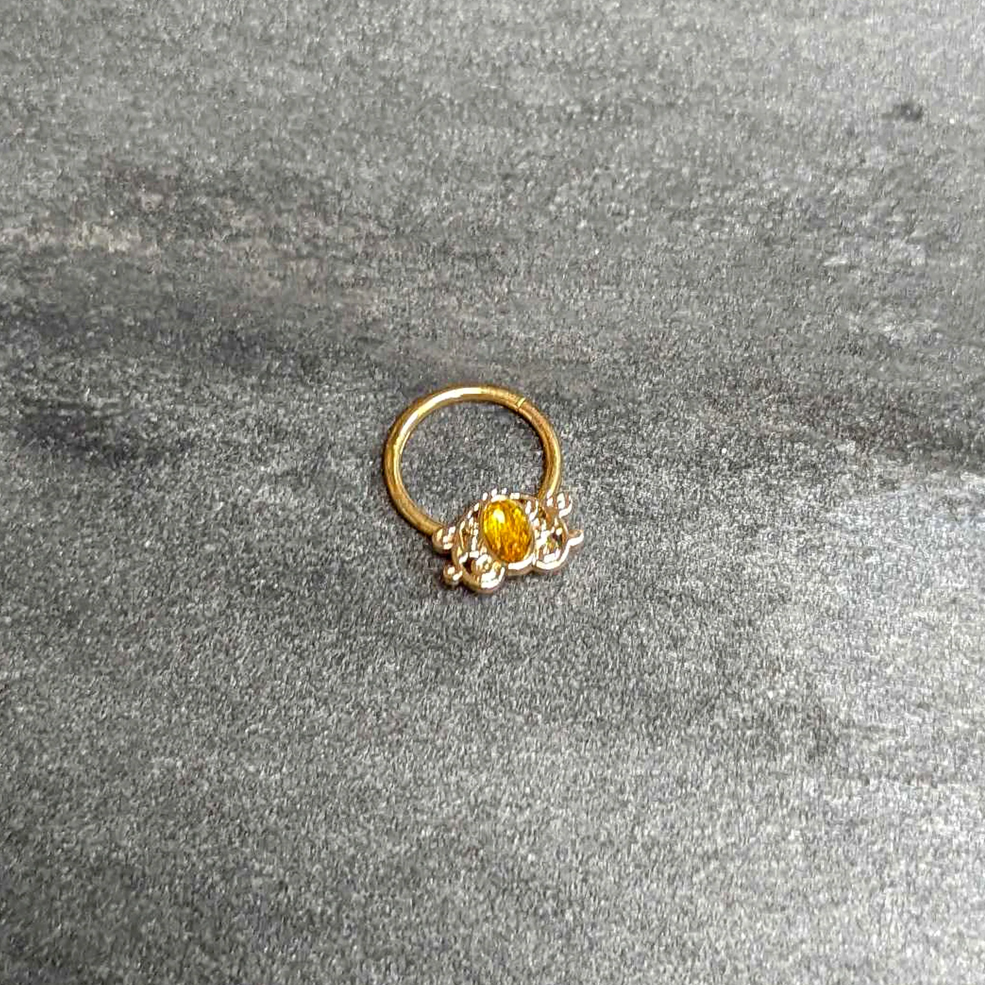 16G 3/8 Yellow Gem Gold Tone Duet Scroll Hinged Segment Ring - Image 6