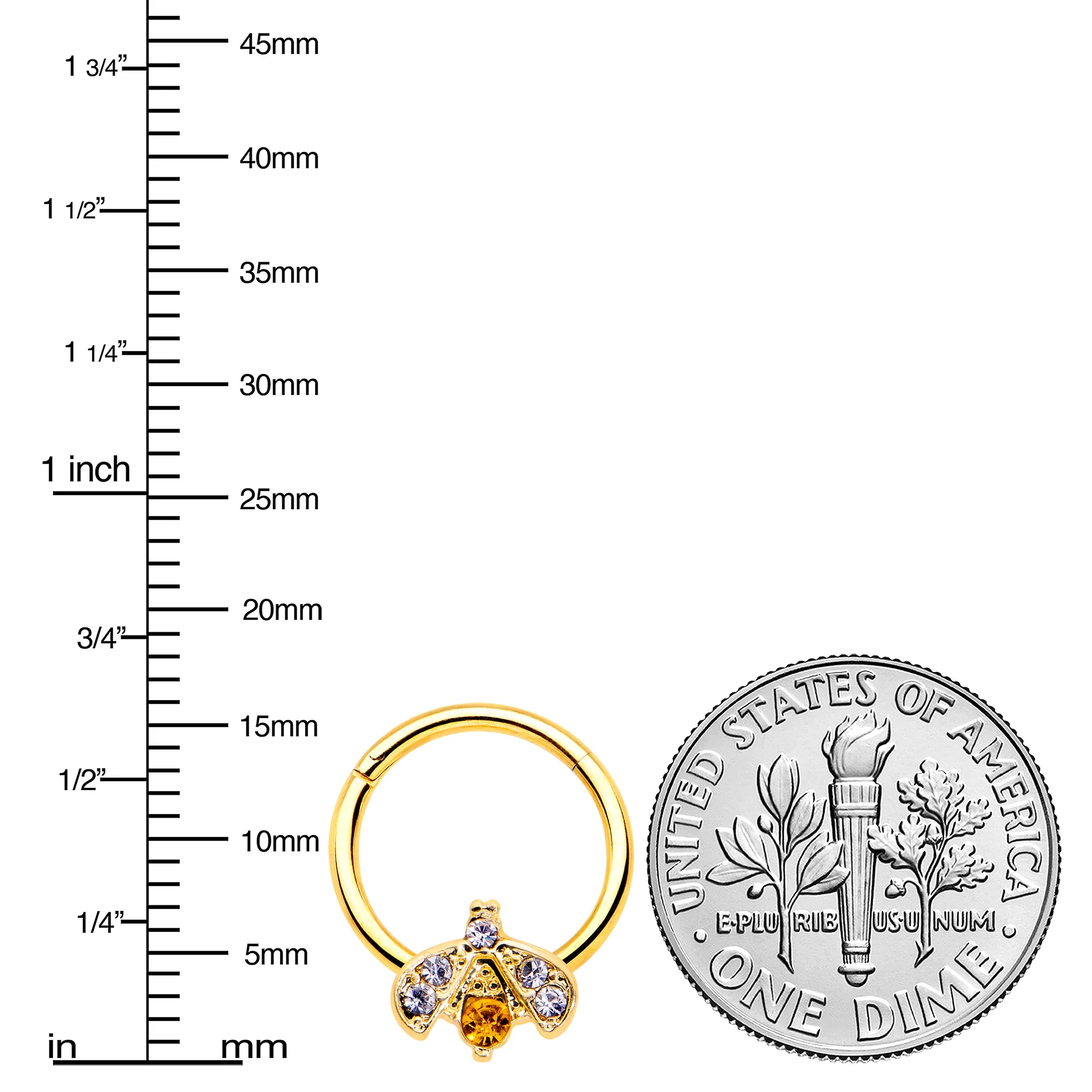 16G 3/8 Yellow Gem Gold Tone Fashion Winged Bug Hinged Segment Ring - Image 3