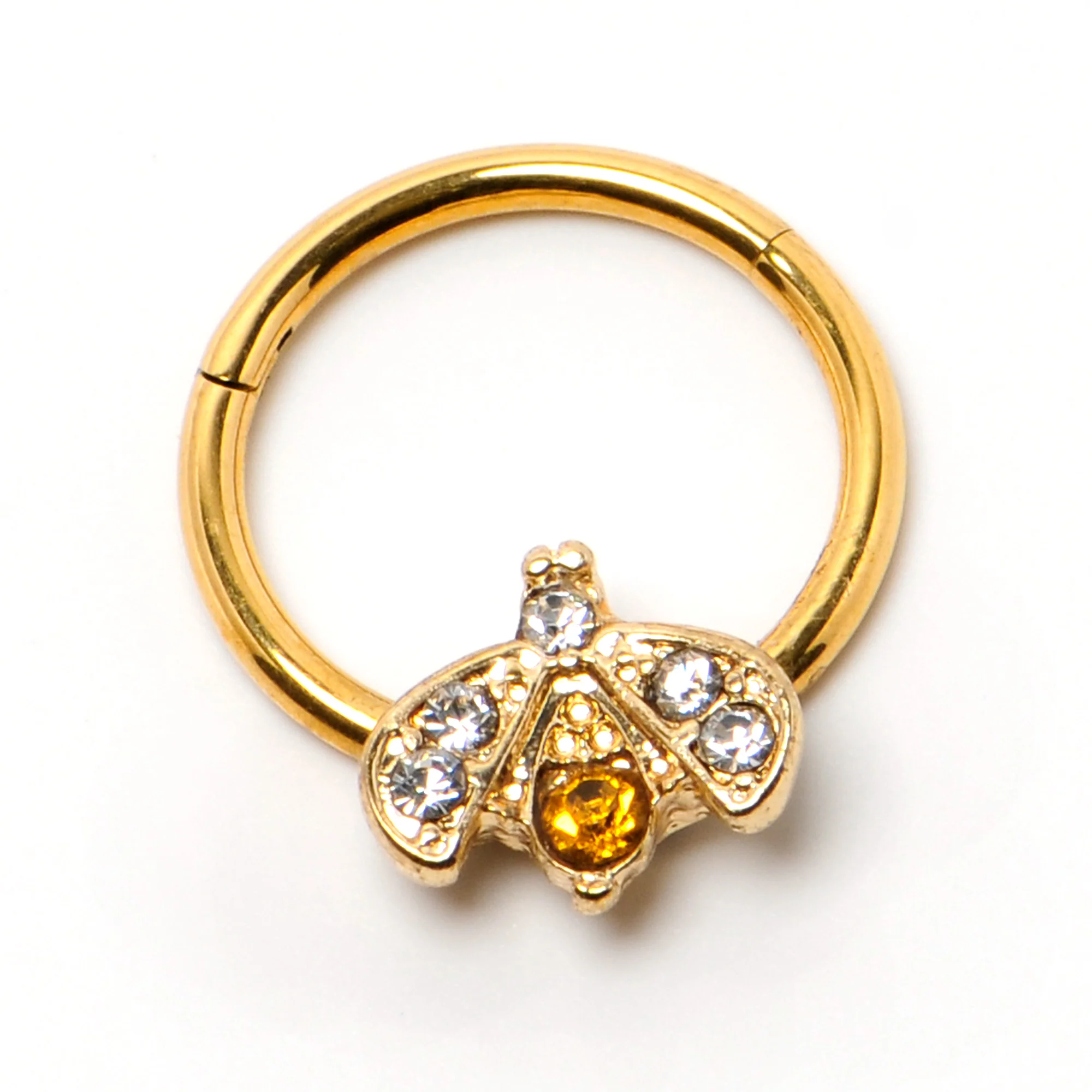 16G 3/8 Yellow Gem Gold Tone Fashion Winged Bug Hinged Segment Ring - Image 4