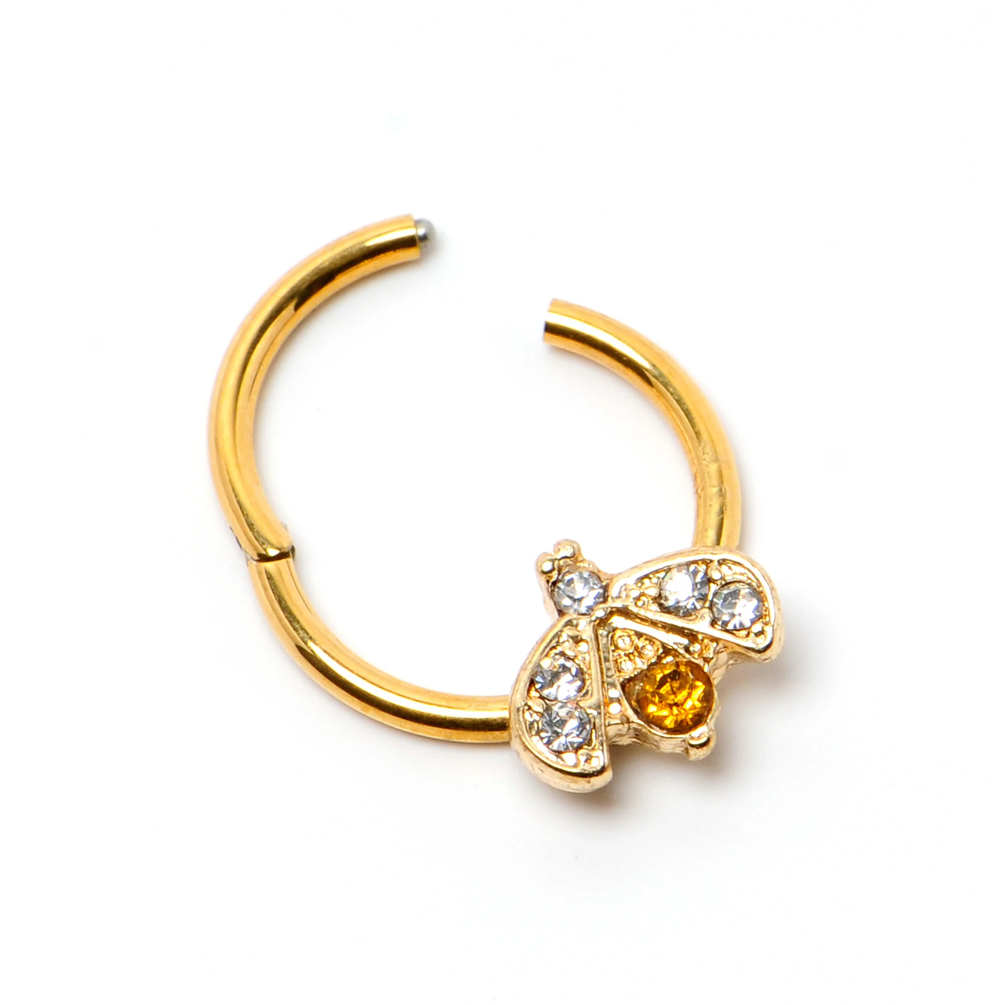 16G 3/8 Yellow Gem Gold Tone Fashion Winged Bug Hinged Segment Ring - Image 5