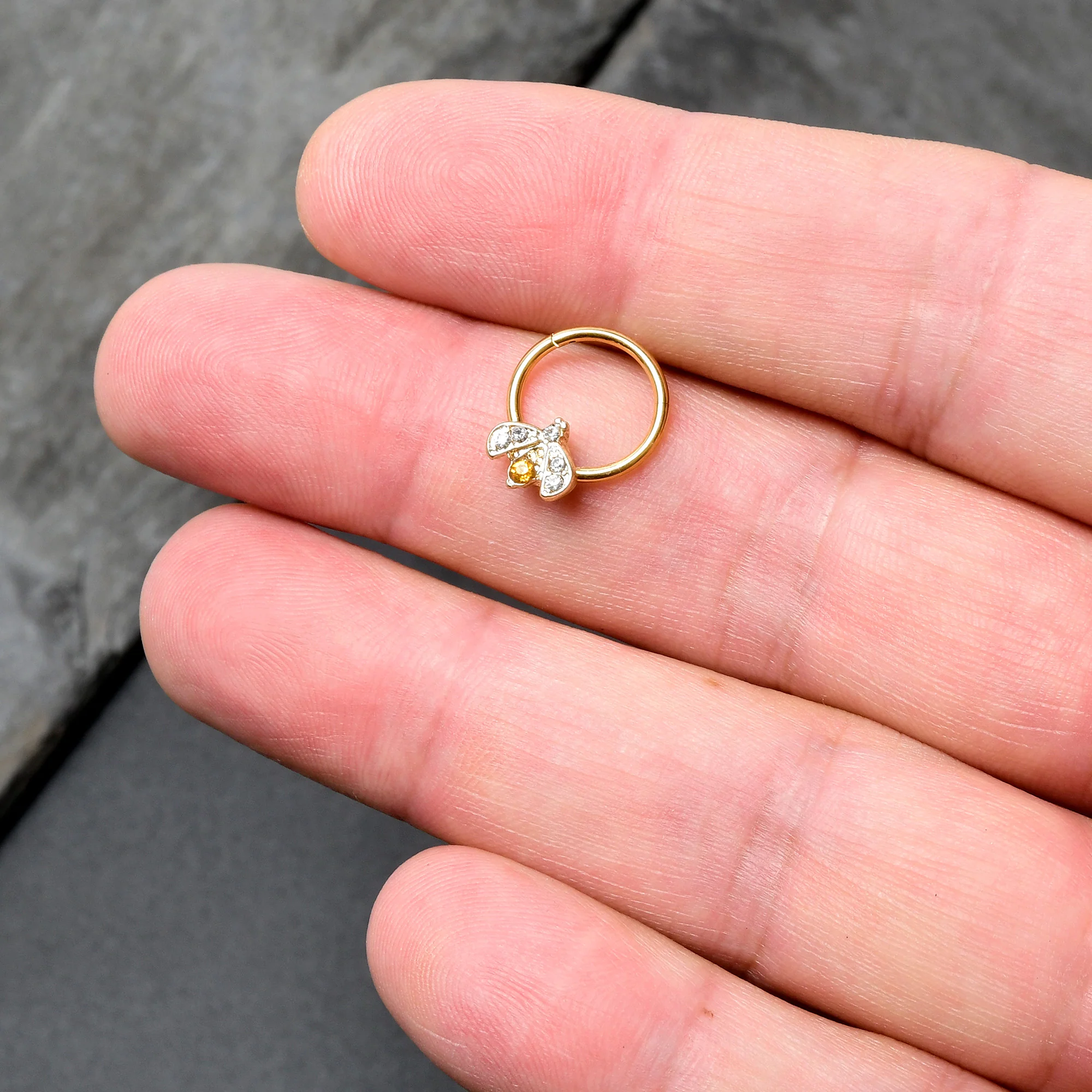 16G 3/8 Yellow Gem Gold Tone Fashion Winged Bug Hinged Segment Ring - Image 7