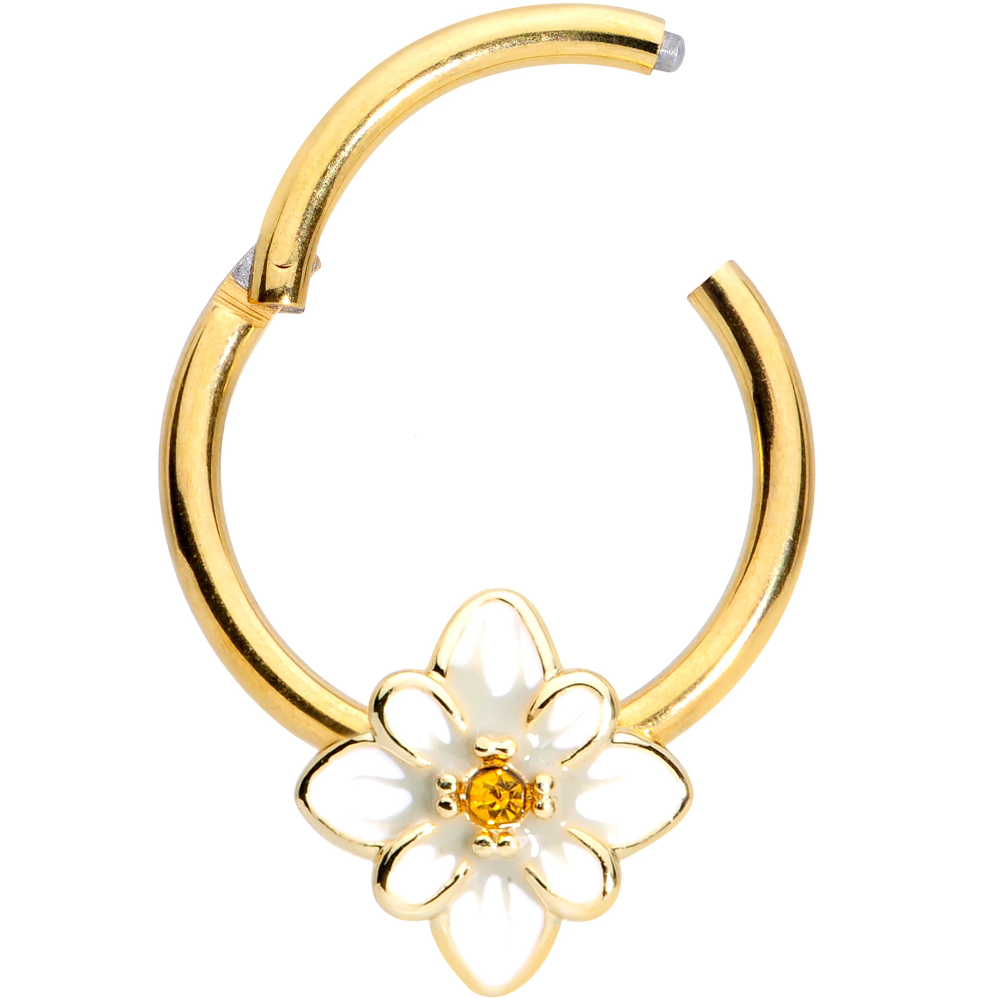 16G 3/8 Yellow Gem Gold Tone Flower Septum Clicker - Image 2