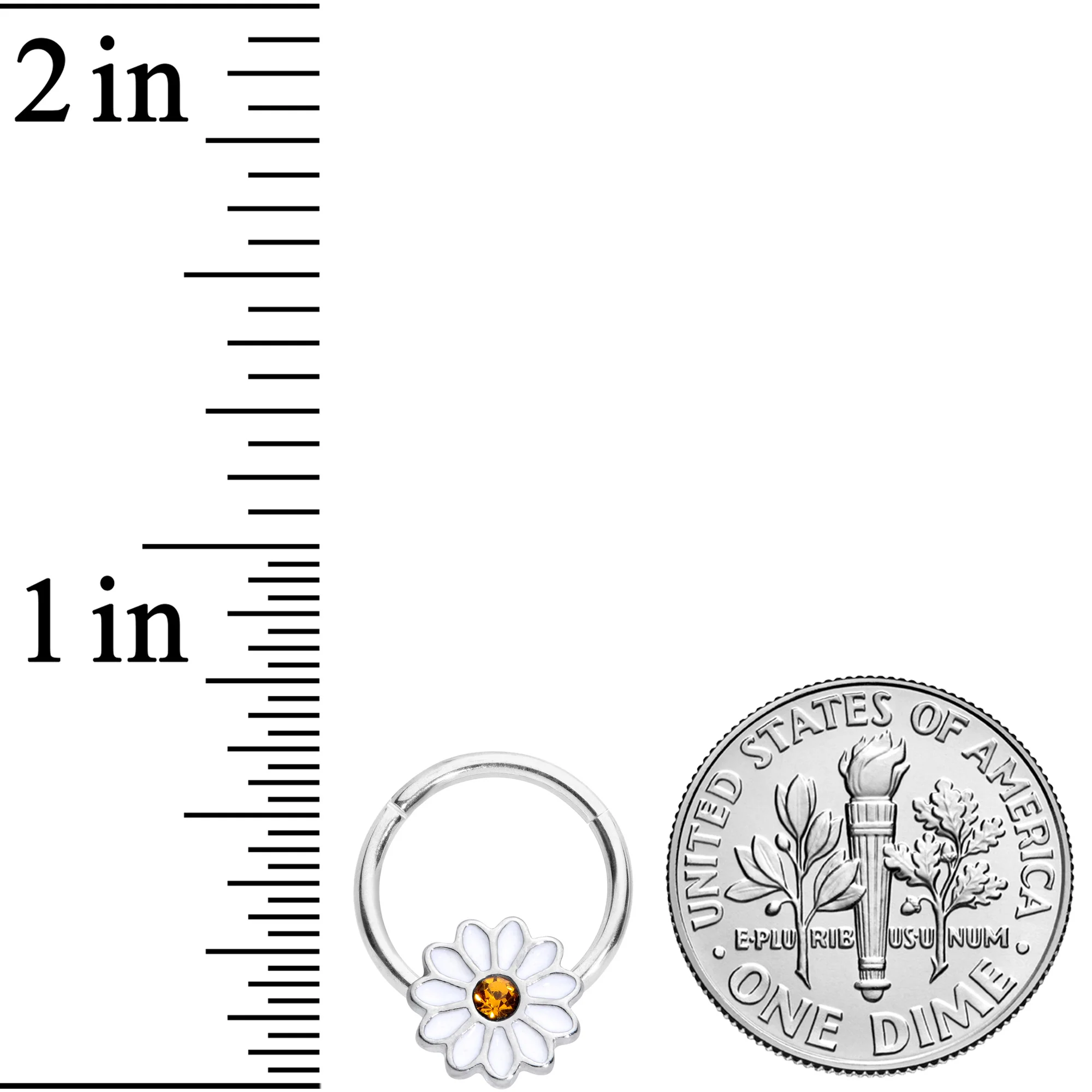 16G 3/8 Yellow Gem Hippie White Daisy Flower Hinged Segment Ring - Image 3