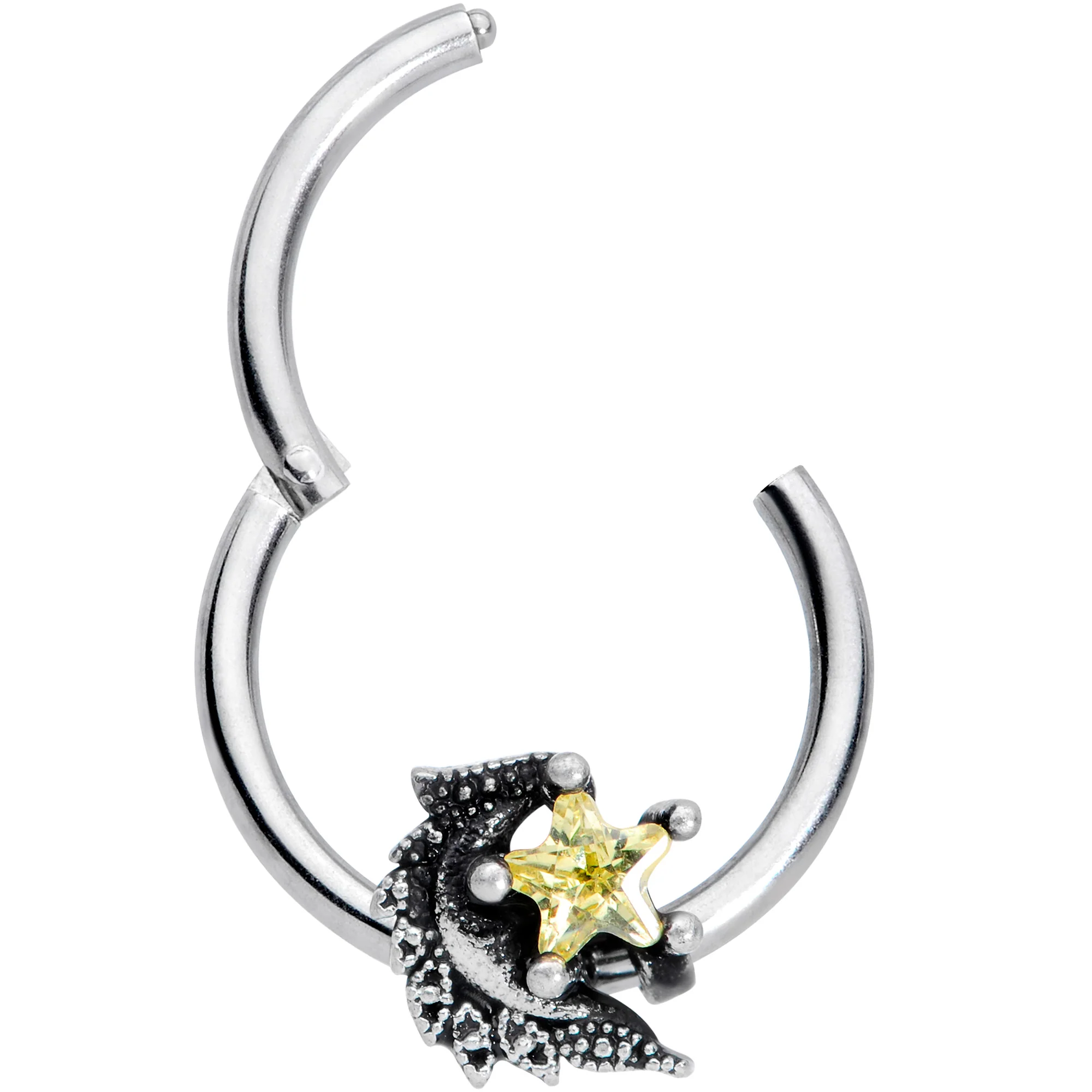 16G 3/8 Yellow Gem Shooting Star Hinged Segment Ring - Image 2