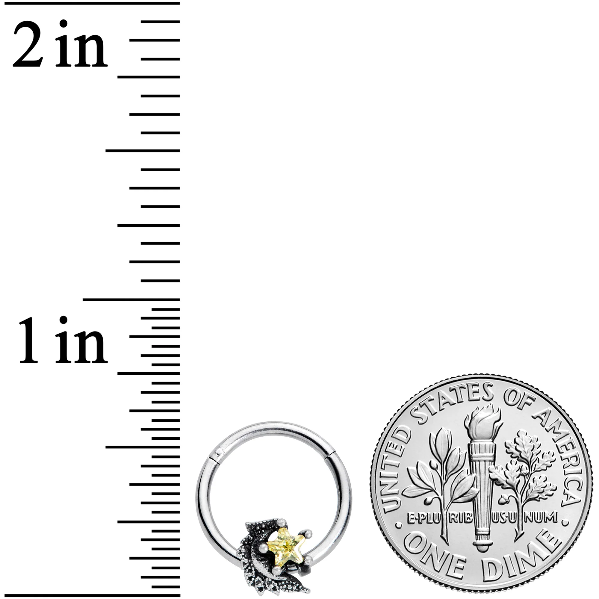 16G 3/8 Yellow Gem Shooting Star Hinged Segment Ring - Image 3