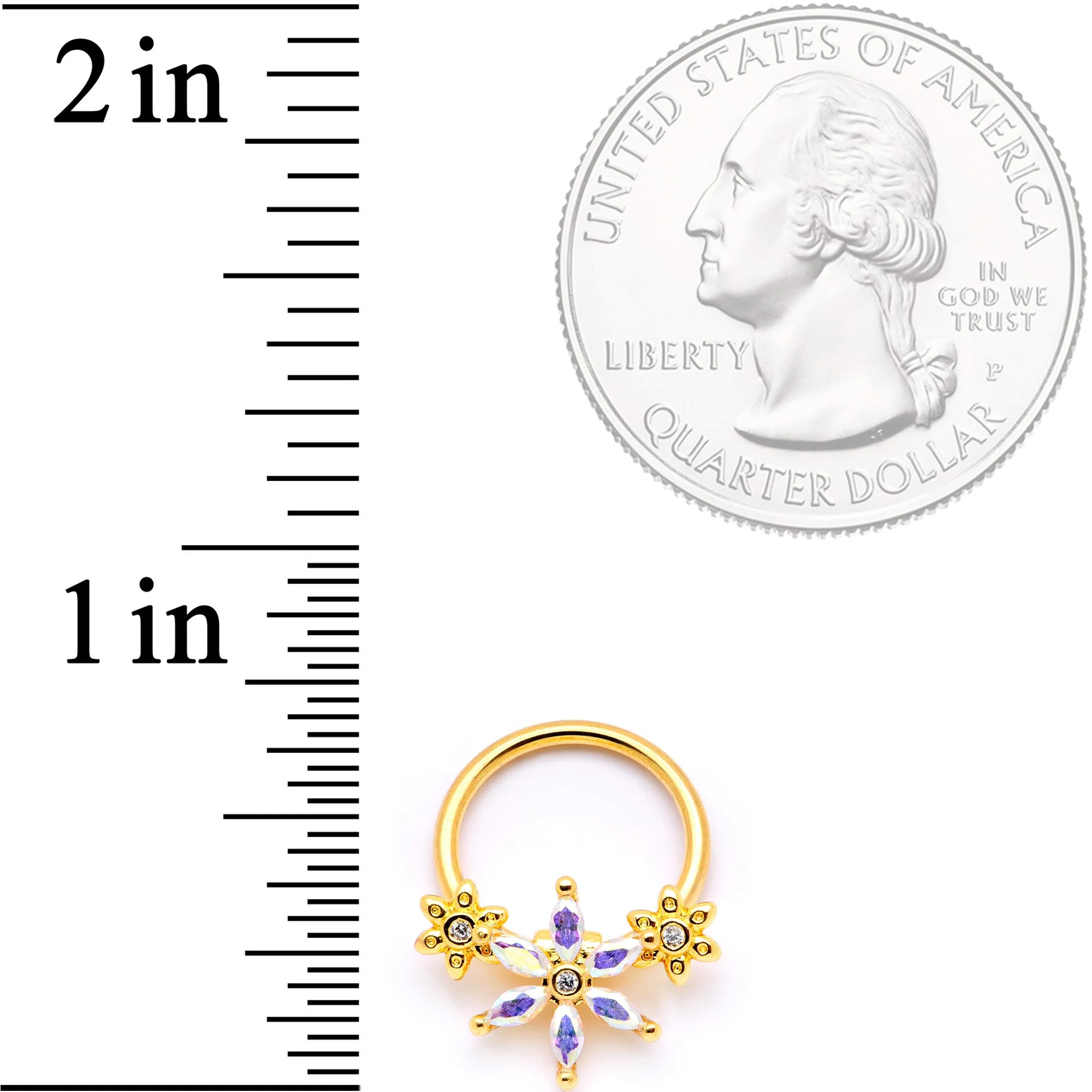 16G 3/8 Aurora CZ Gem Gold Tone Flower BCR Captive Ring - Image 2