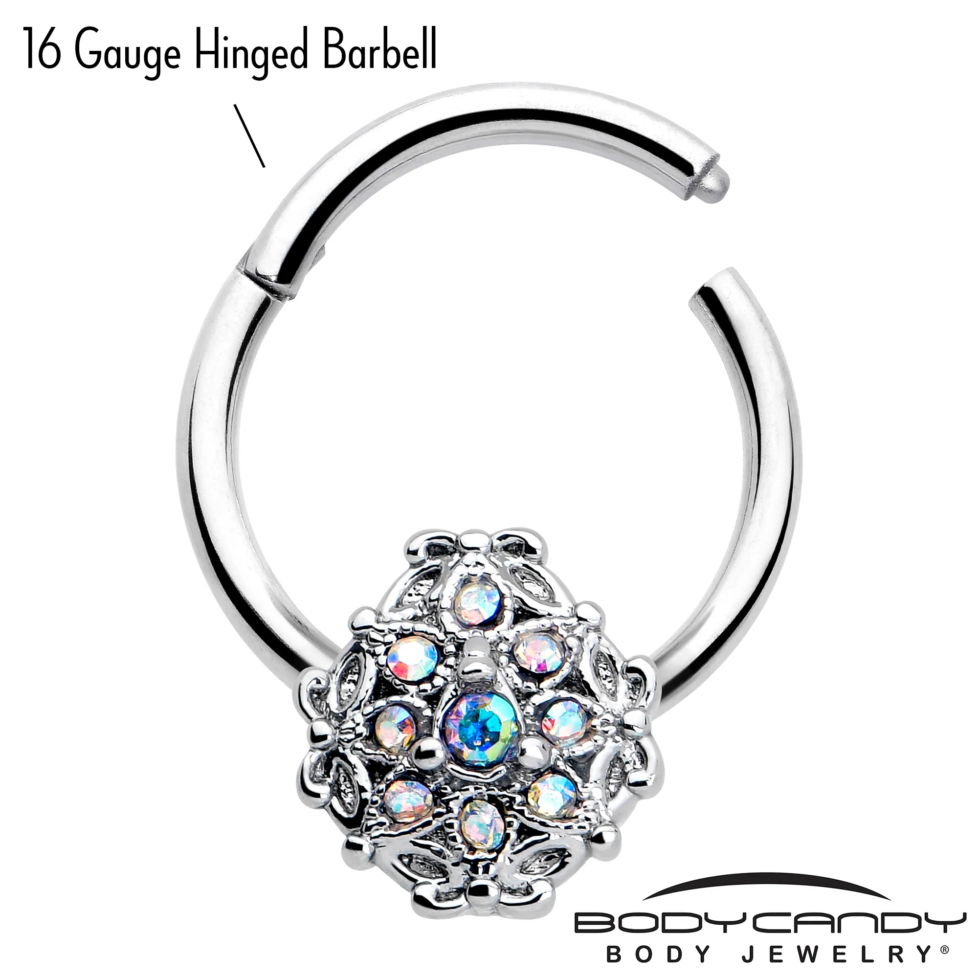 16G 3/8 Aurora Gem Retro Sunburst Hinged Segment Ring - Image 2