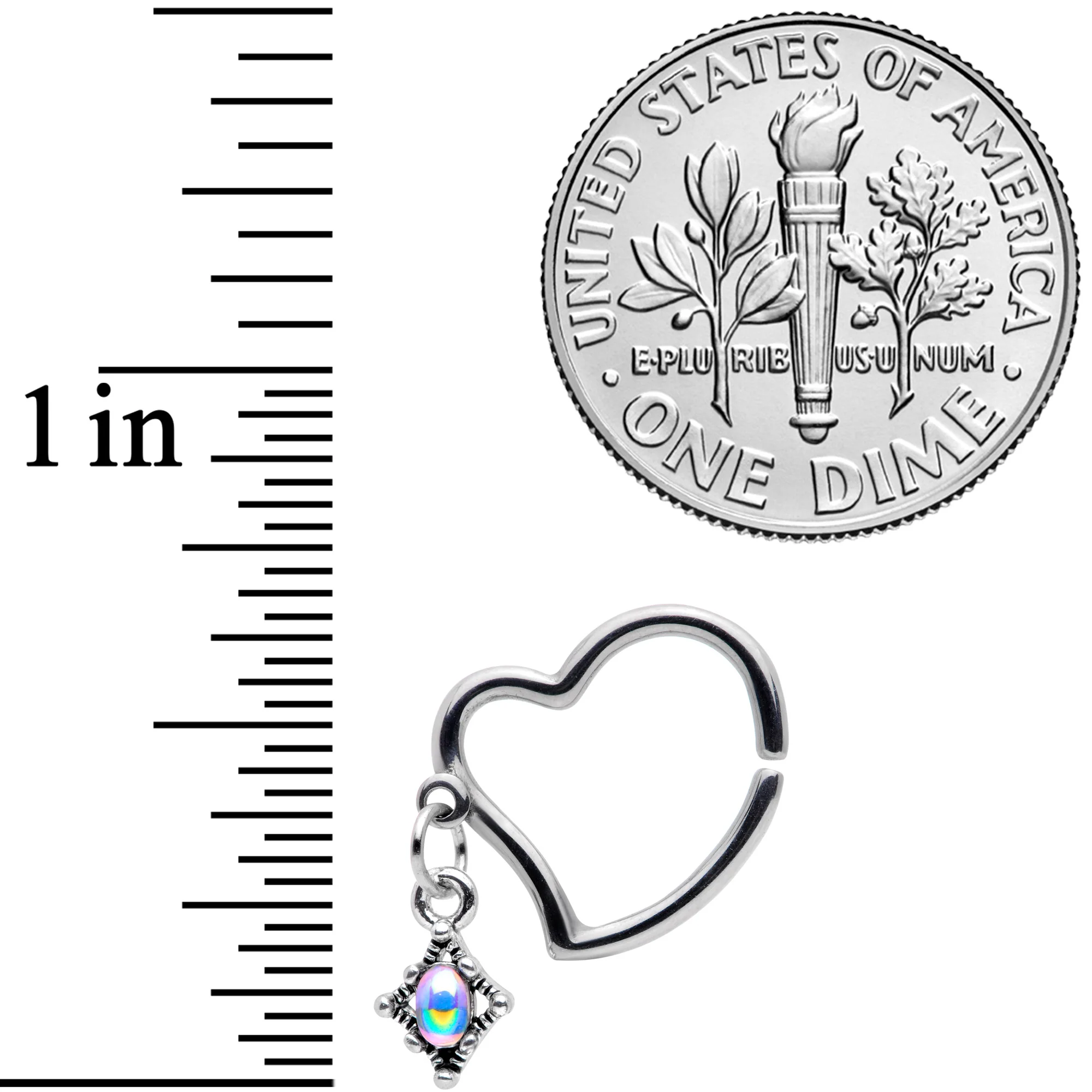 16G 3/8 Aurora Orb Funky Heart Right Ear Dangle Closure Ring - Image 2