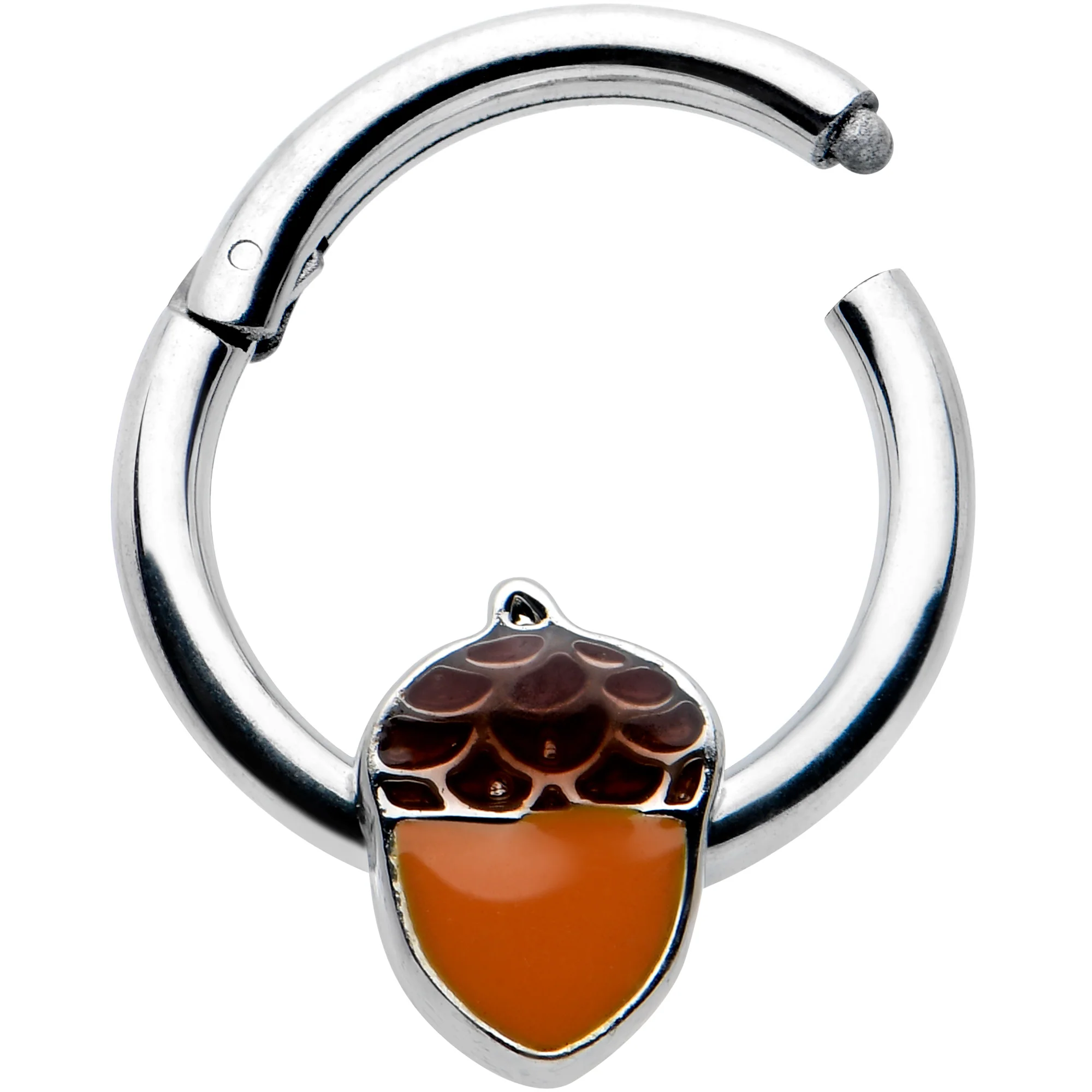 16G 3/8 Autumn Acorn Orange Brown Hinged Segment Ring - Image 2