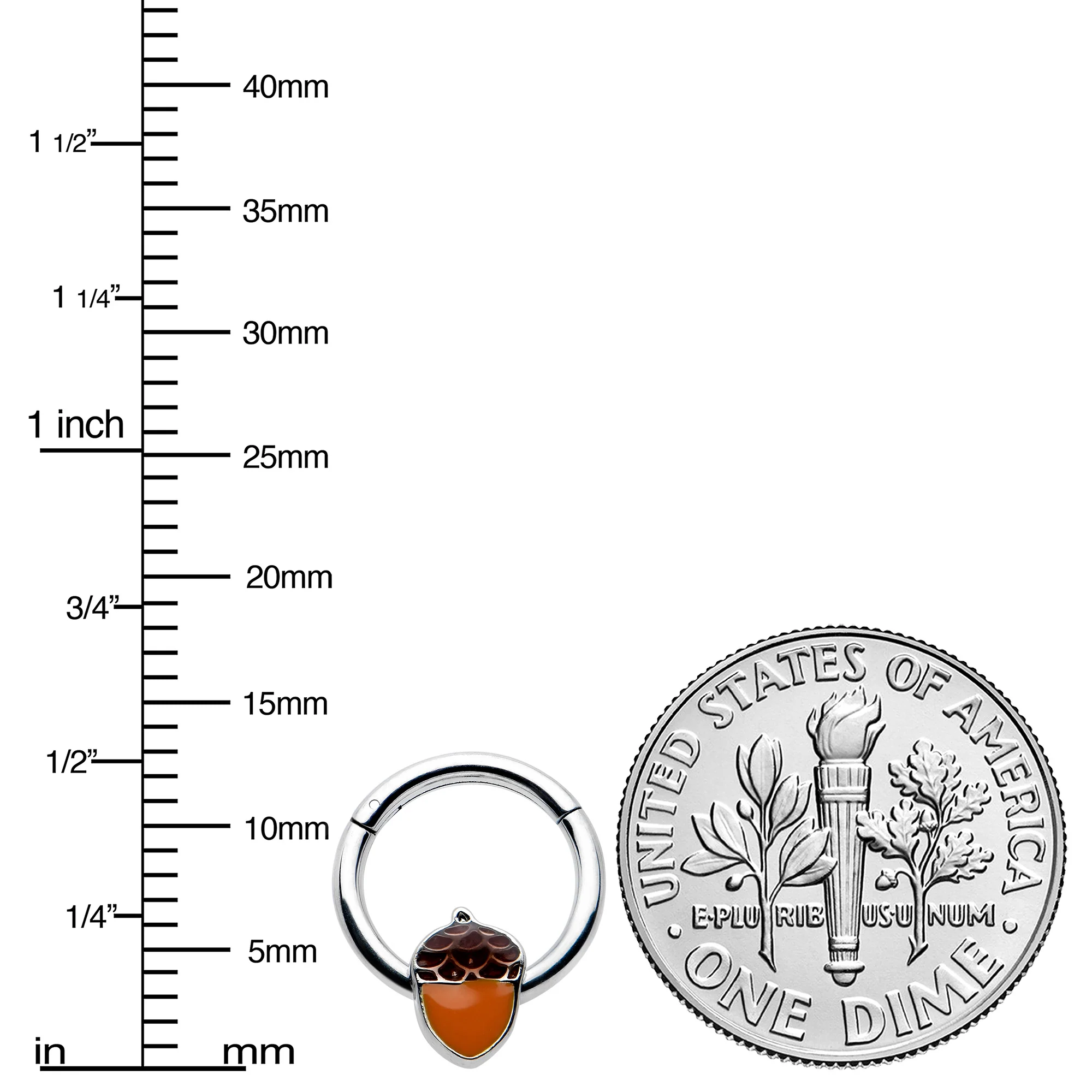 16G 3/8 Autumn Acorn Orange Brown Hinged Segment Ring - Image 3