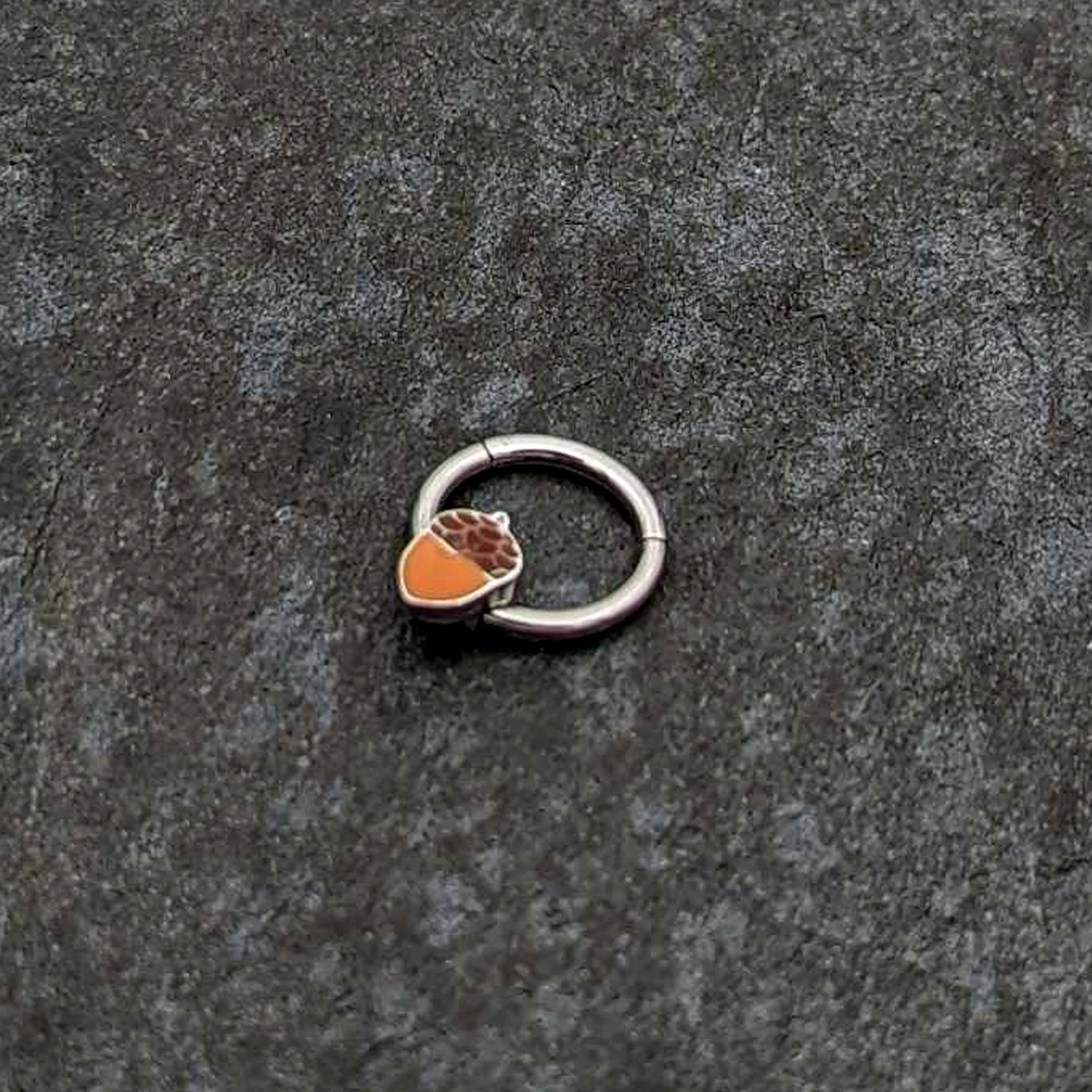 16G 3/8 Autumn Acorn Orange Brown Hinged Segment Ring - Image 4