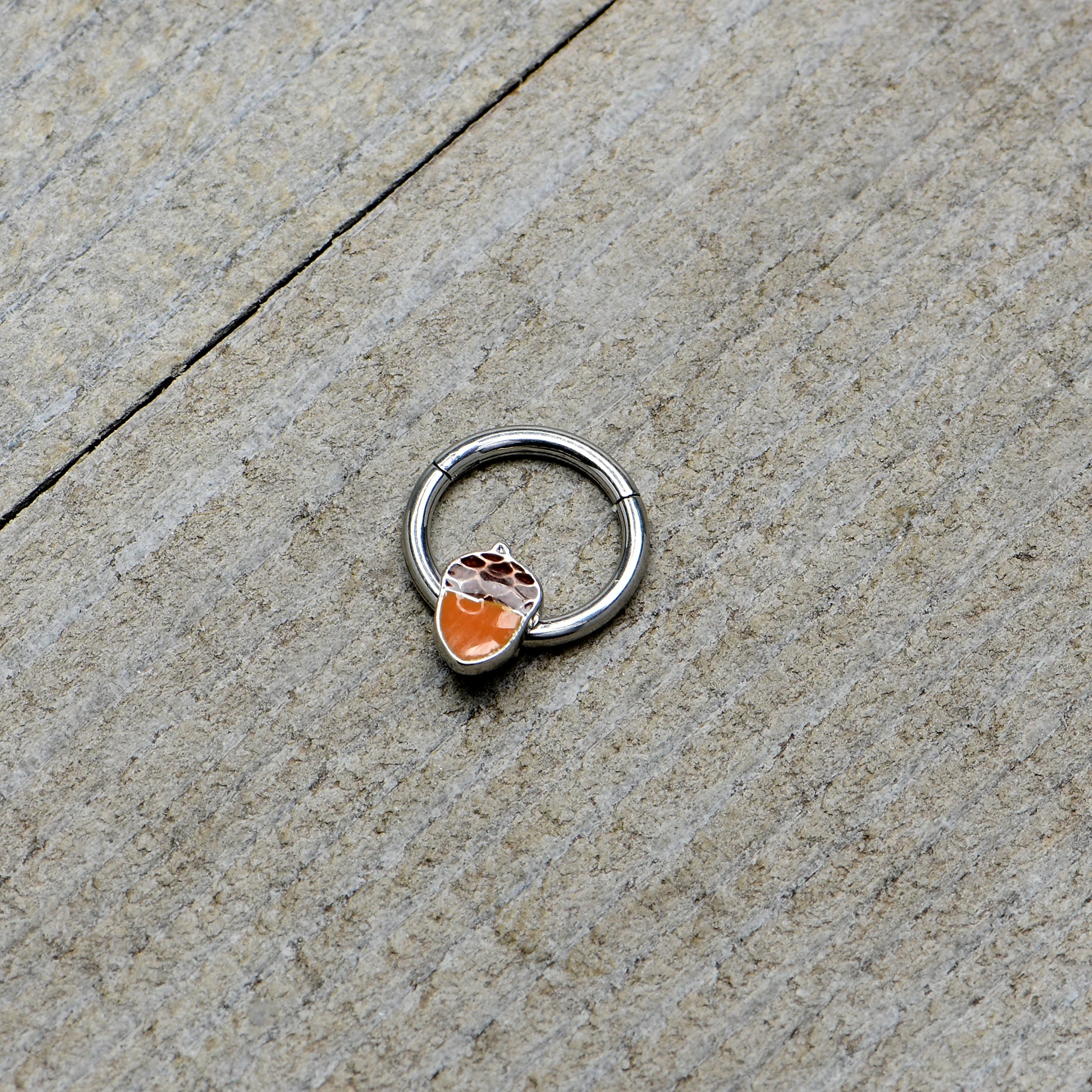 16G 3/8 Autumn Acorn Orange Brown Hinged Segment Ring - Image 6
