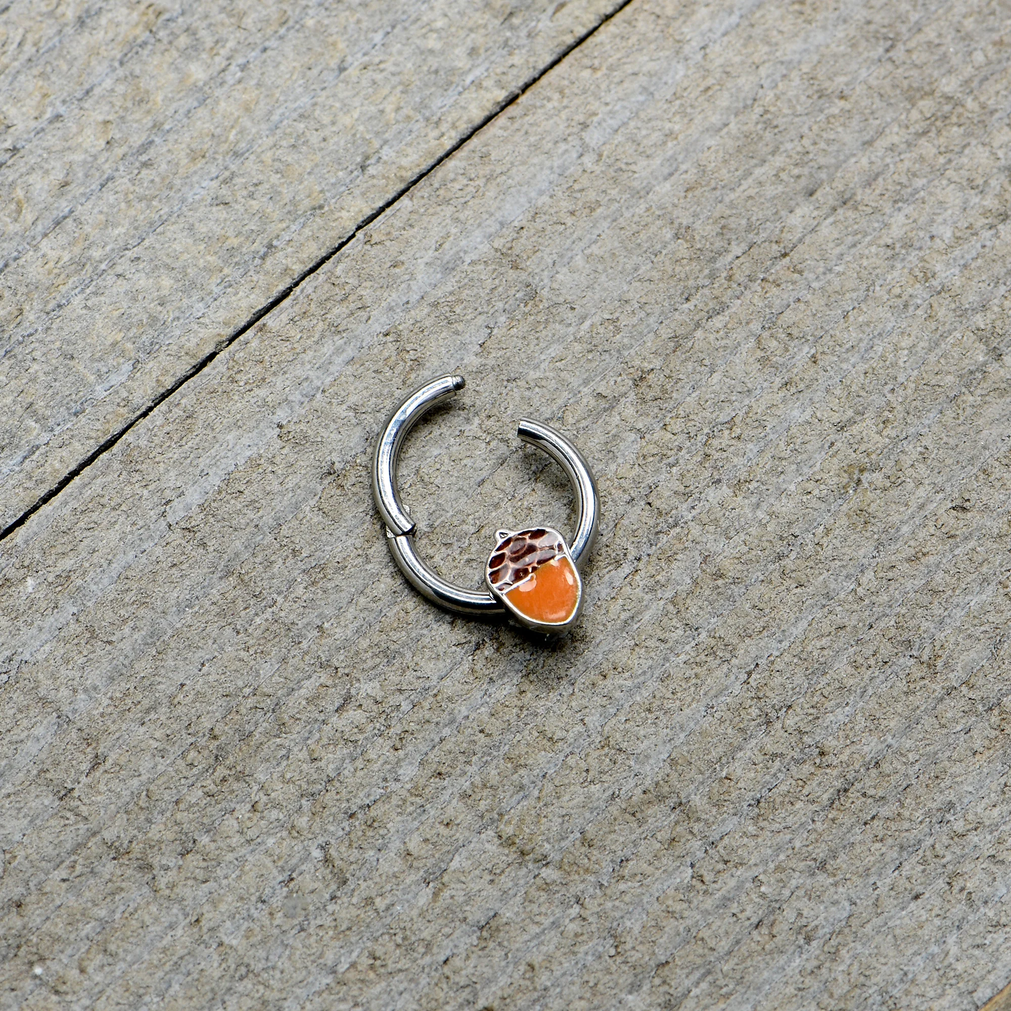 16G 3/8 Autumn Acorn Orange Brown Hinged Segment Ring - Image 7