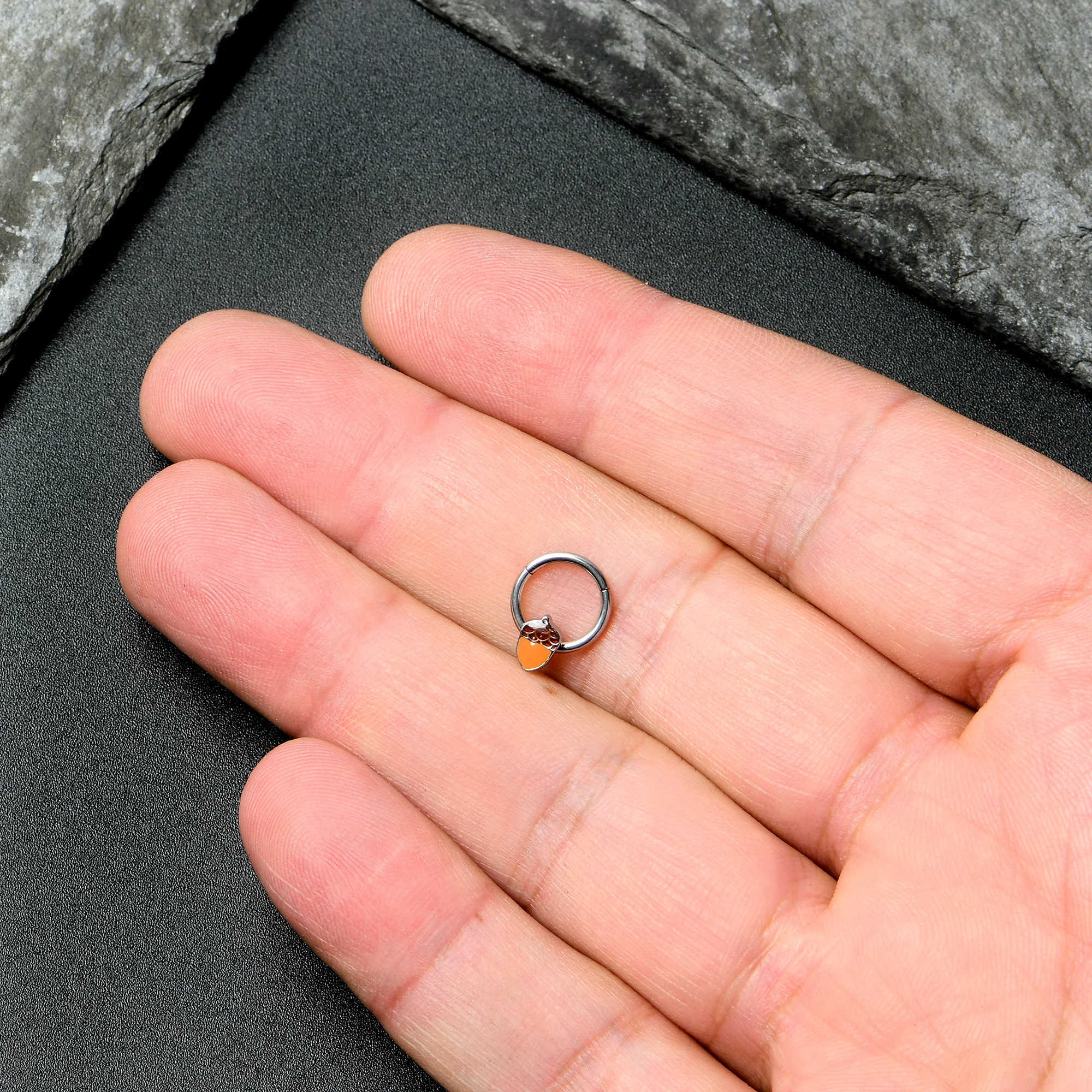 16G 3/8 Autumn Acorn Orange Brown Hinged Segment Ring - Image 8