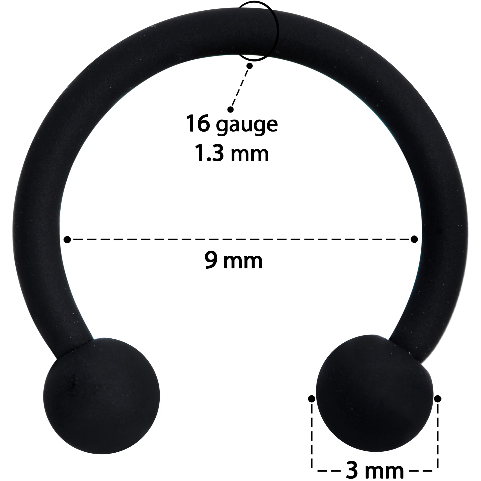 16G 3/8 Beauteous Black Matte Horseshoe Circular Barbell - Image 8