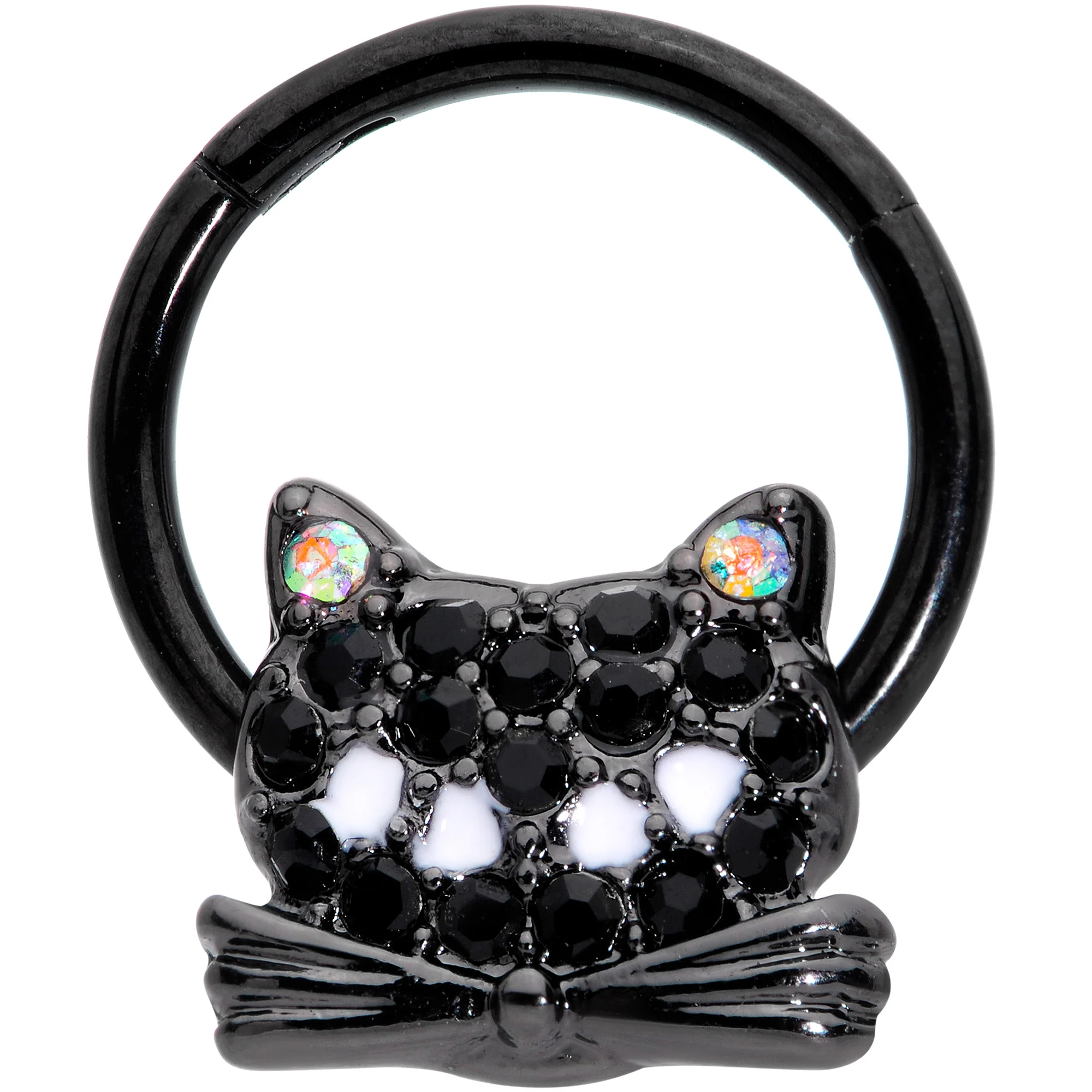 16G 3/8 Black Aurora Gem Black Cat Hinged Segment Ring