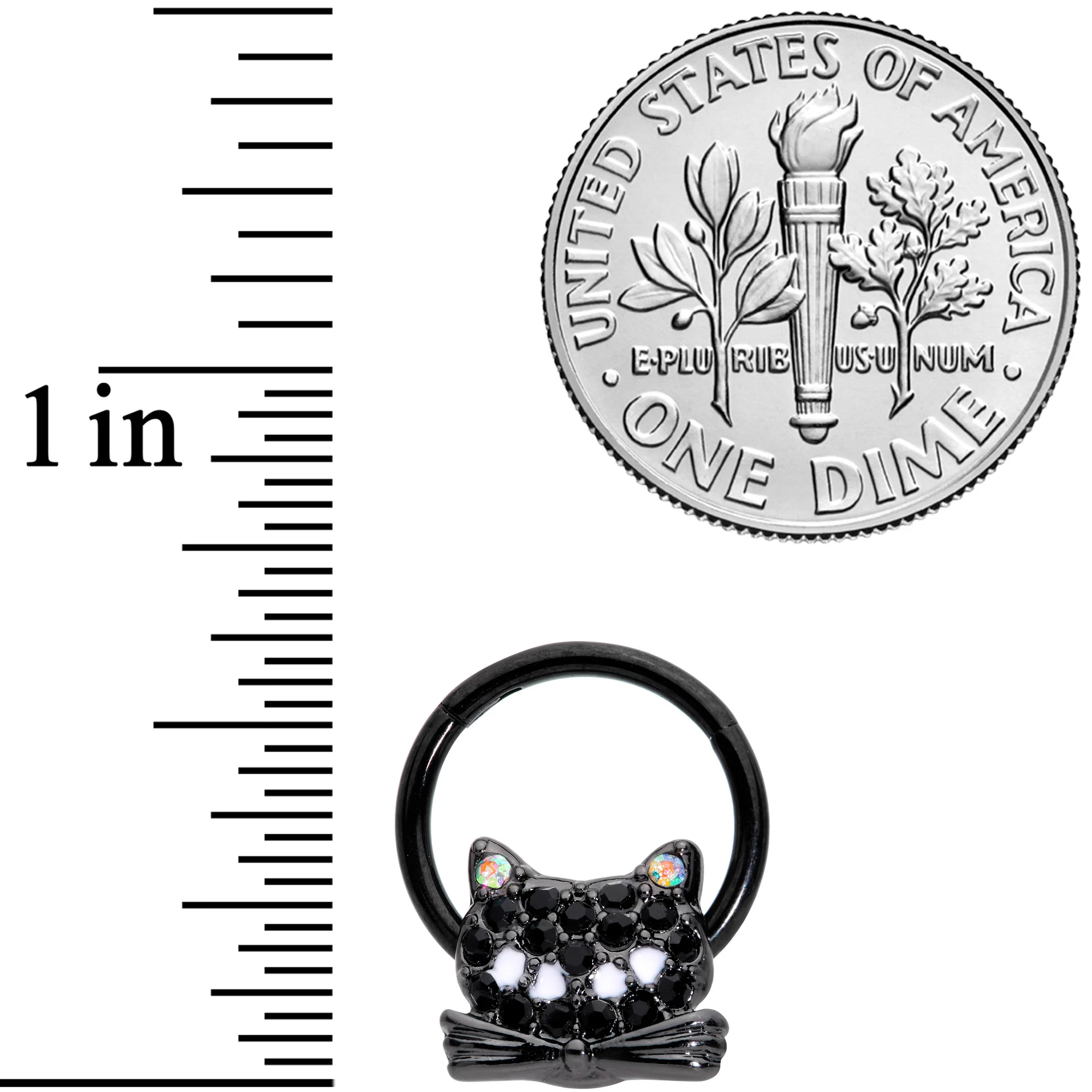 16G 3/8 Black Aurora Gem Black Cat Hinged Segment Ring - Image 3
