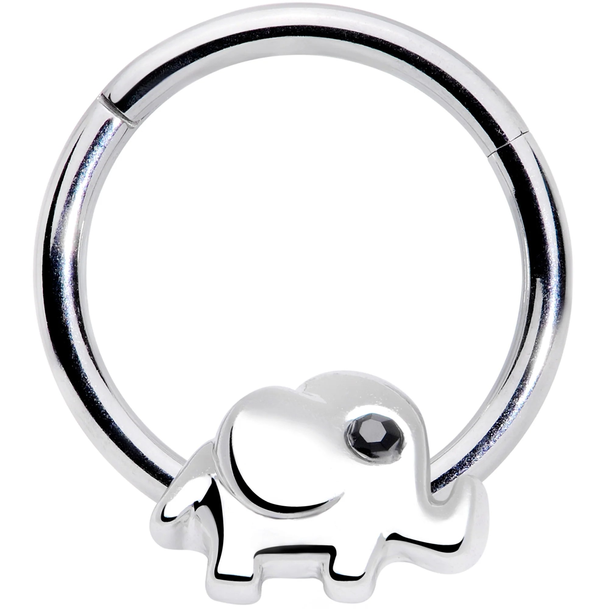 16G 3/8 Black Gem Baby Elephant Hinged Segment Ring