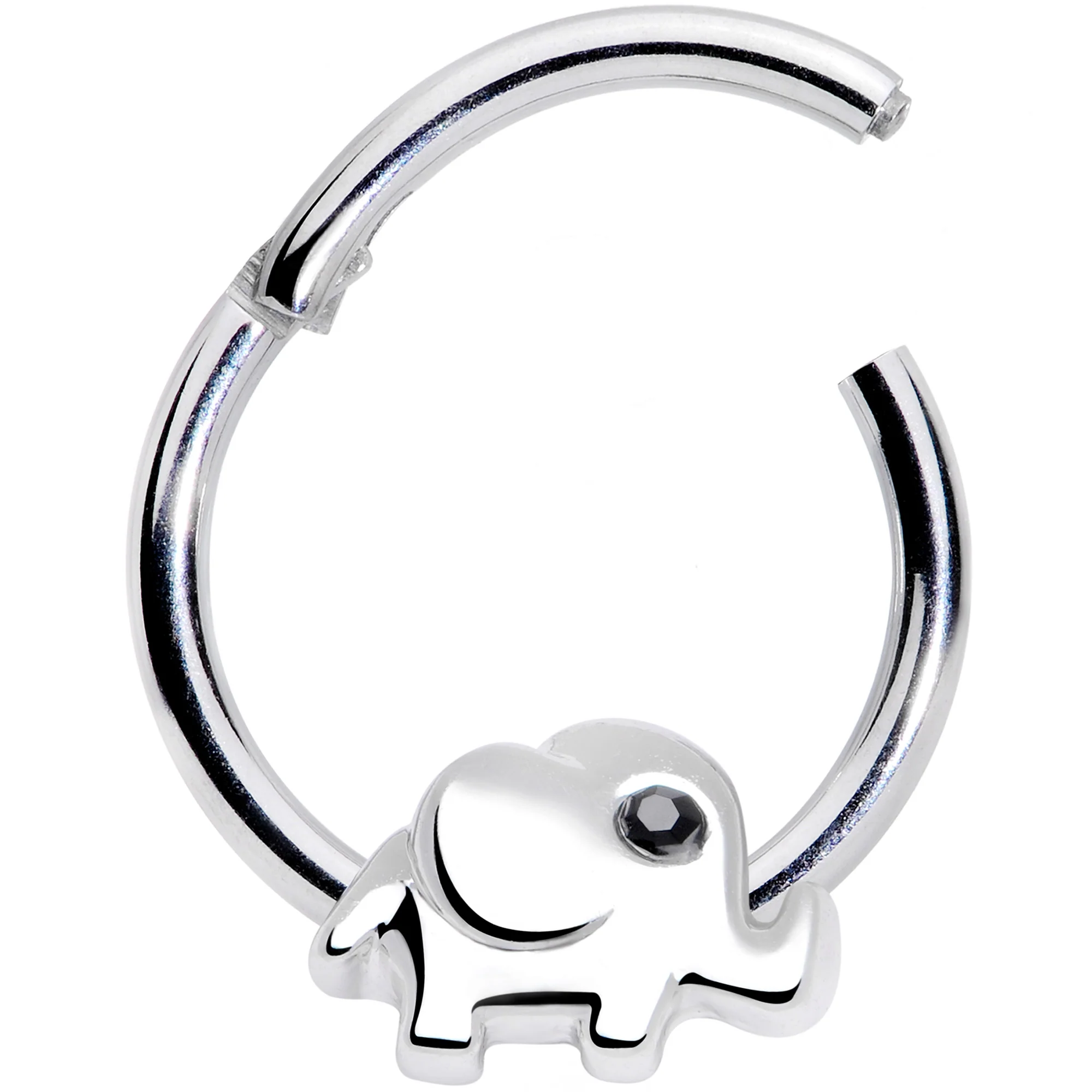 16G 3/8 Black Gem Baby Elephant Hinged Segment Ring - Image 2