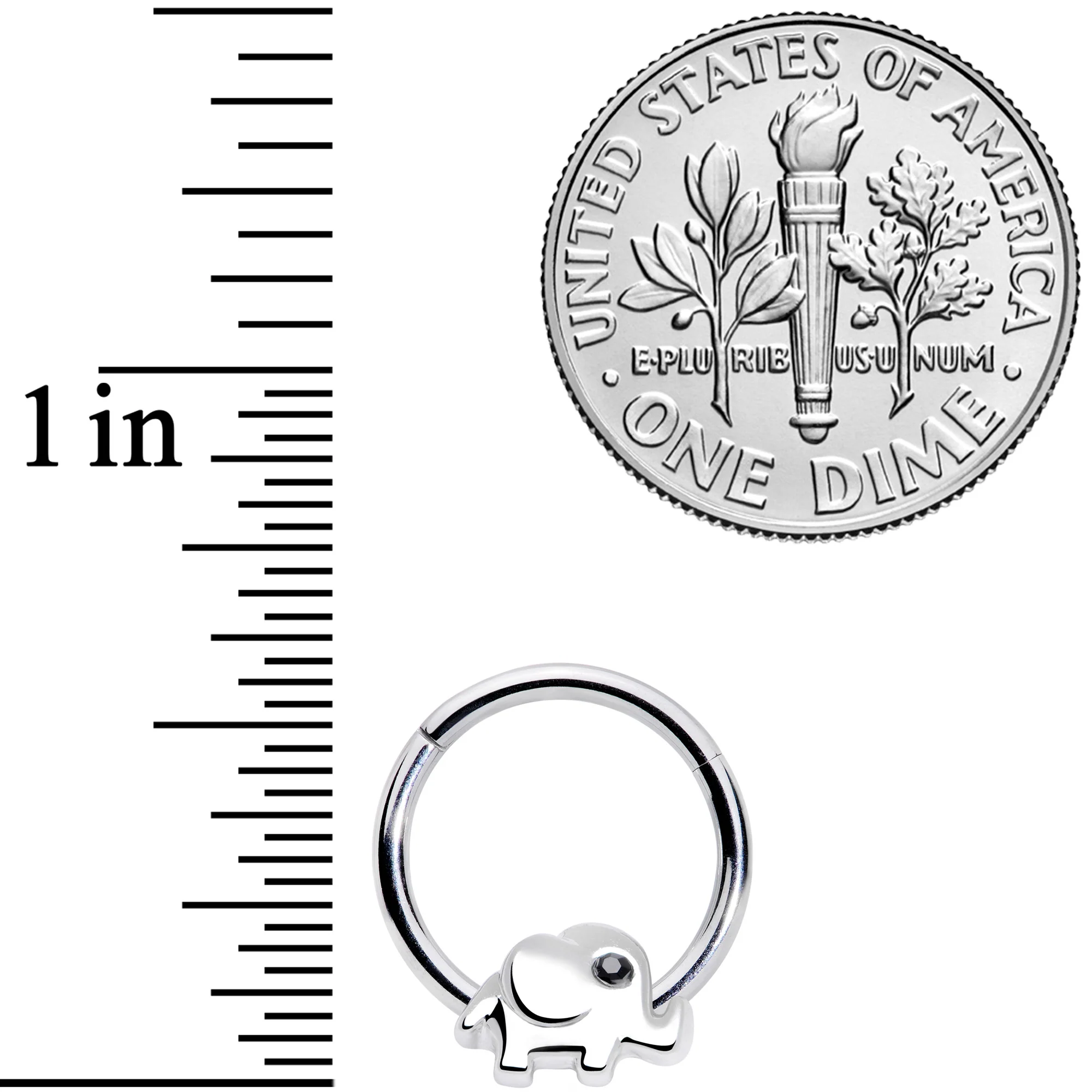 16G 3/8 Black Gem Baby Elephant Hinged Segment Ring - Image 3