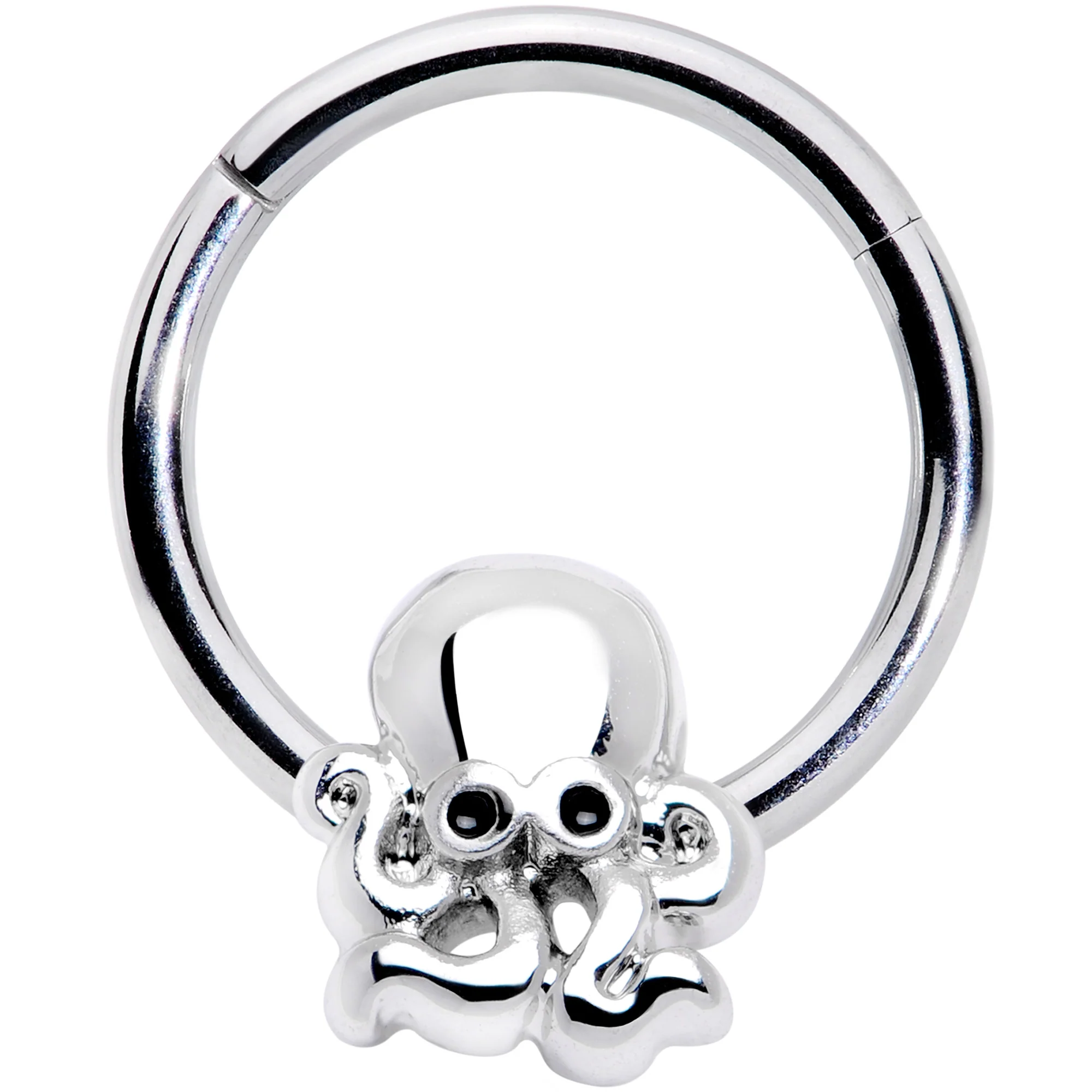16G 3/8 Black Gem Nautical Octopus Hinged Segment Ring