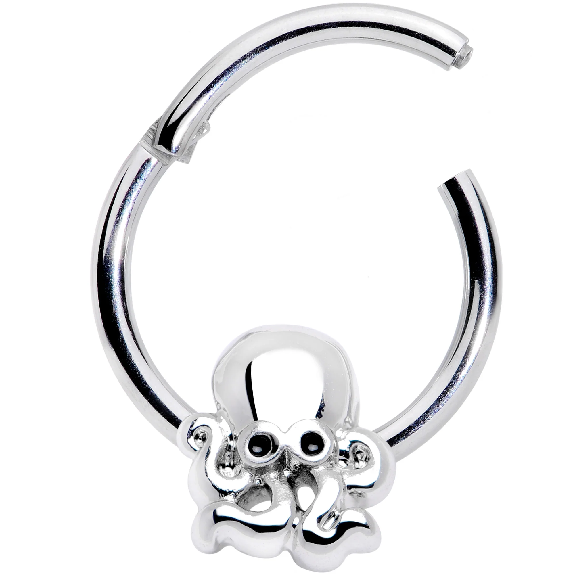 16G 3/8 Black Gem Nautical Octopus Hinged Segment Ring - Image 2
