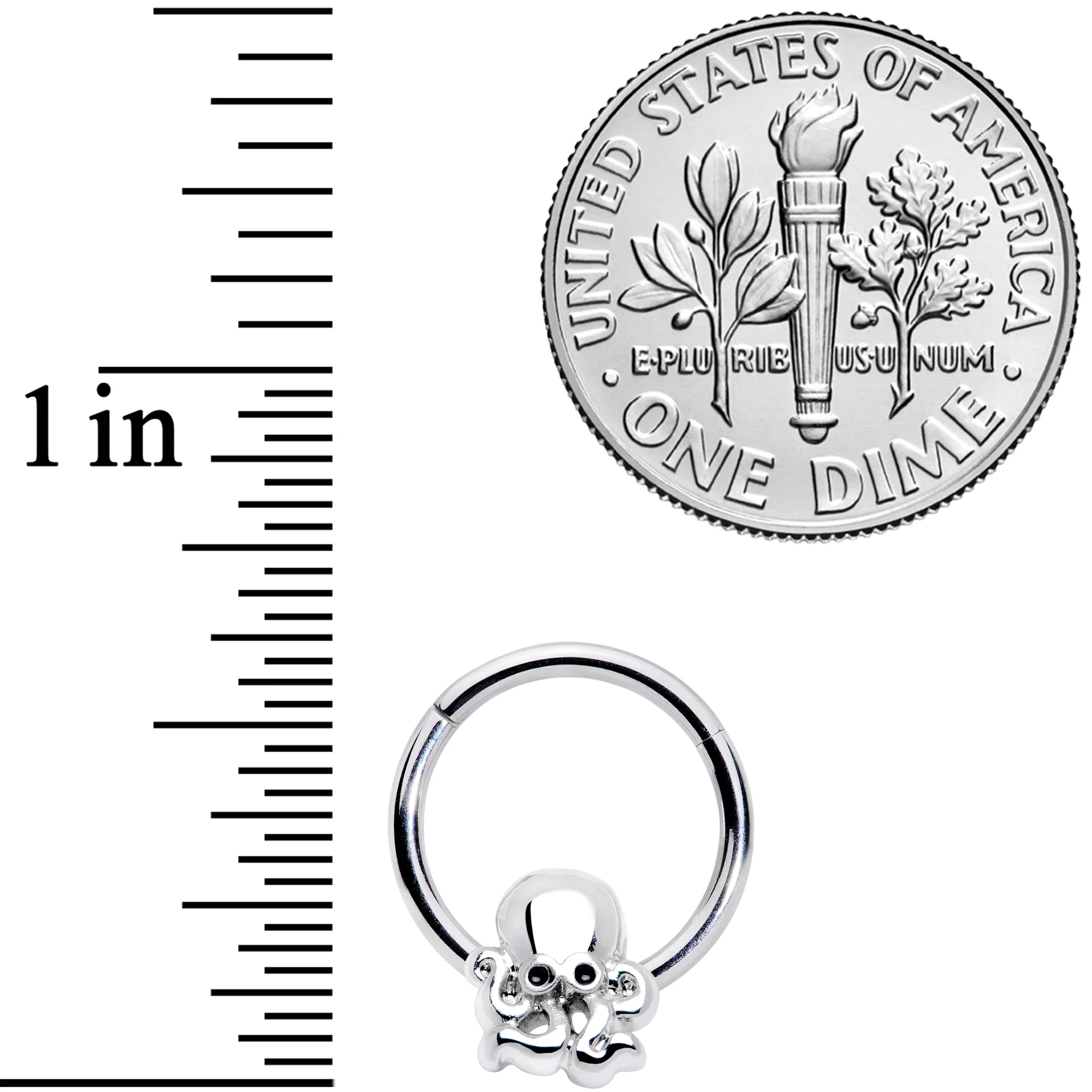 16G 3/8 Black Gem Nautical Octopus Hinged Segment Ring - Image 3