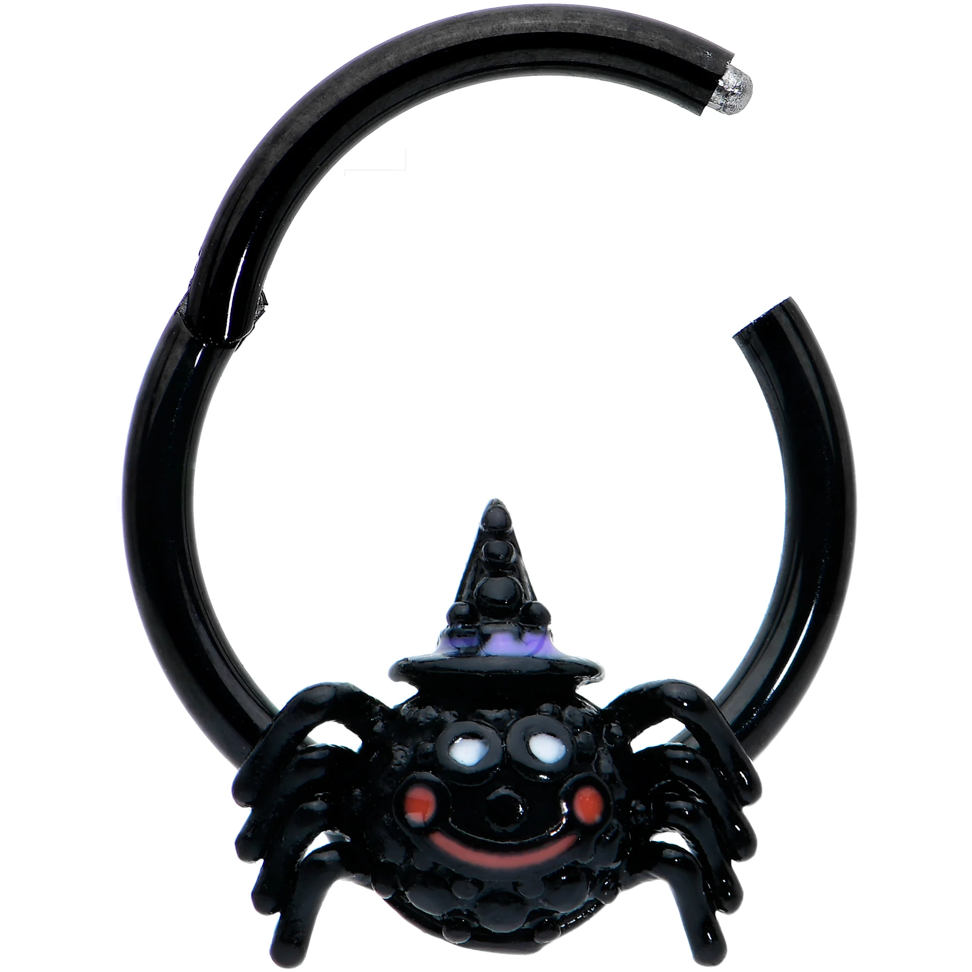 16G 3/8 Black Halloween Smiling Spider Witch Hinged Segment Ring - Image 2