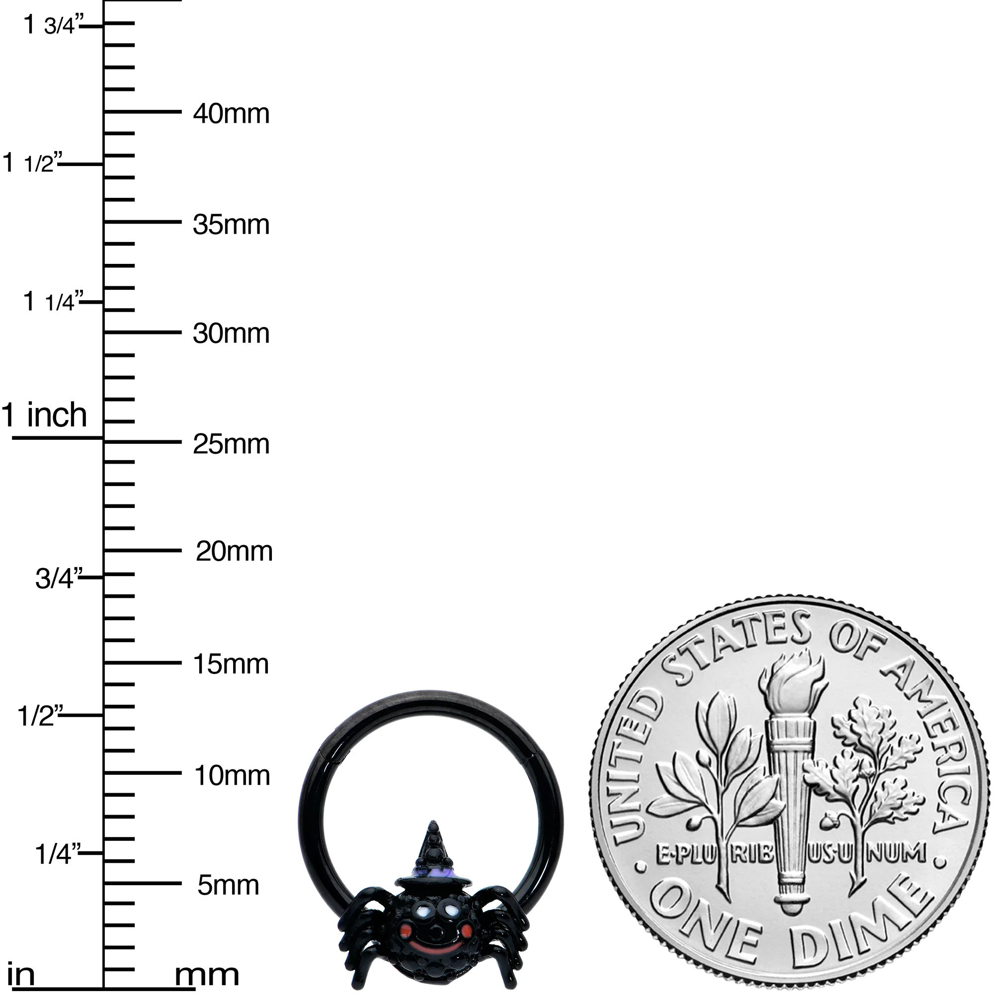 16G 3/8 Black Halloween Smiling Spider Witch Hinged Segment Ring - Image 3