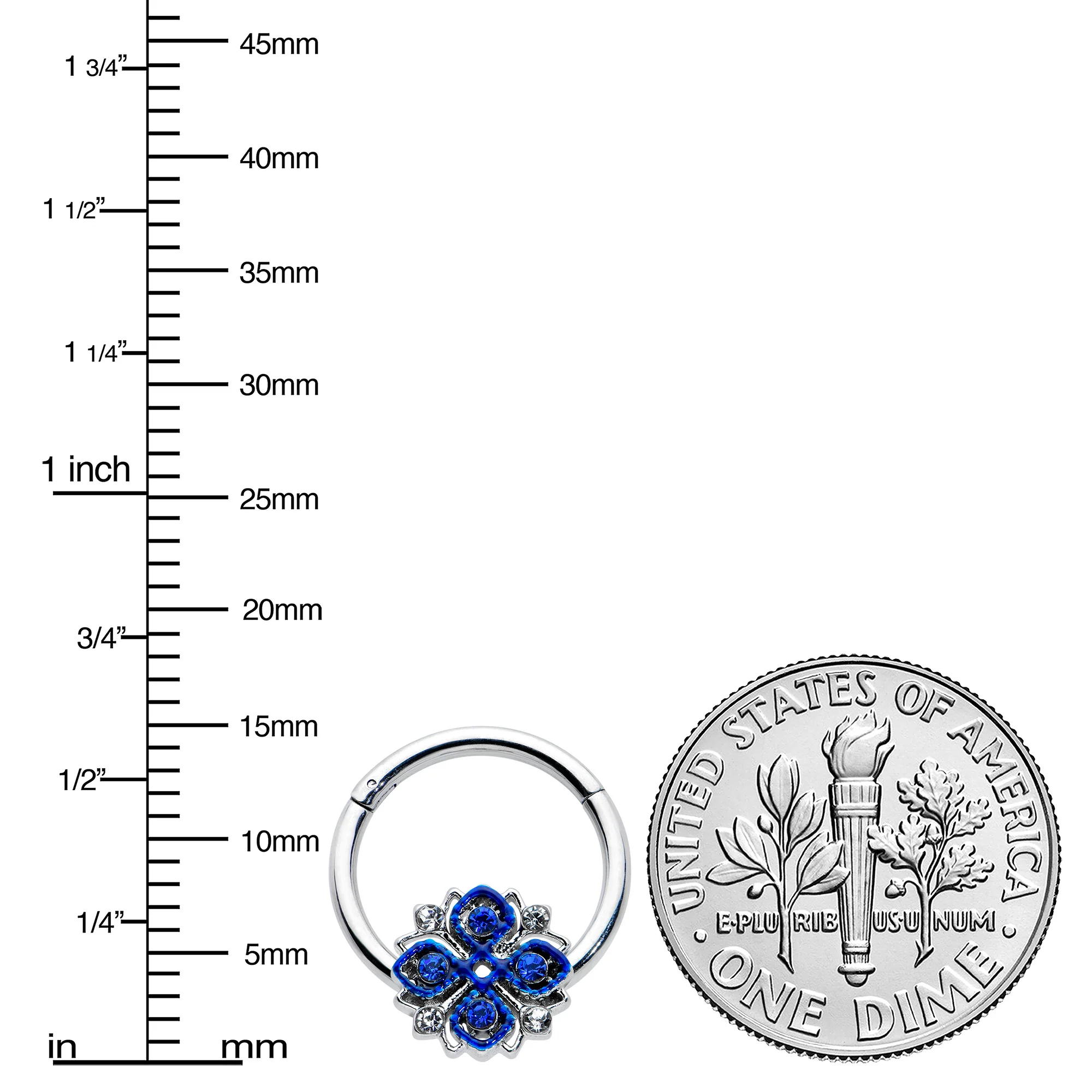 16G 3/8 Blue Clear Gem Embellished Cross Hinged Segment Ring - Image 3